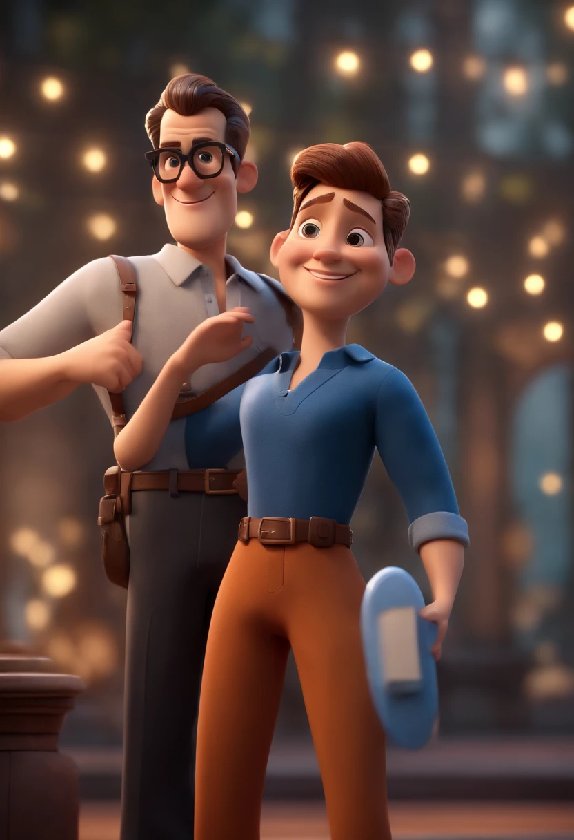 Cartoon character of a man wearing black glasses and a blue shirt, um personagem animado, Caractere estilizado, animation style rendering, 3D estilizado, Arnold Maya render, 3 d render stylized, toon render keyshot, Personagem 3D, Personagem 3D, 3d rendering stylized, 3 d character render, personagem de desenho animado, Personagem de close up, Pose de personagem, (Estilo Pixar) (master part:1.2) (Bokeh) (best quality) (pele detalhada) (textura detalhada) (8k) (argila) (Cinematic lighting) (foco nítido,Senta e vaza a parte superior do corpo