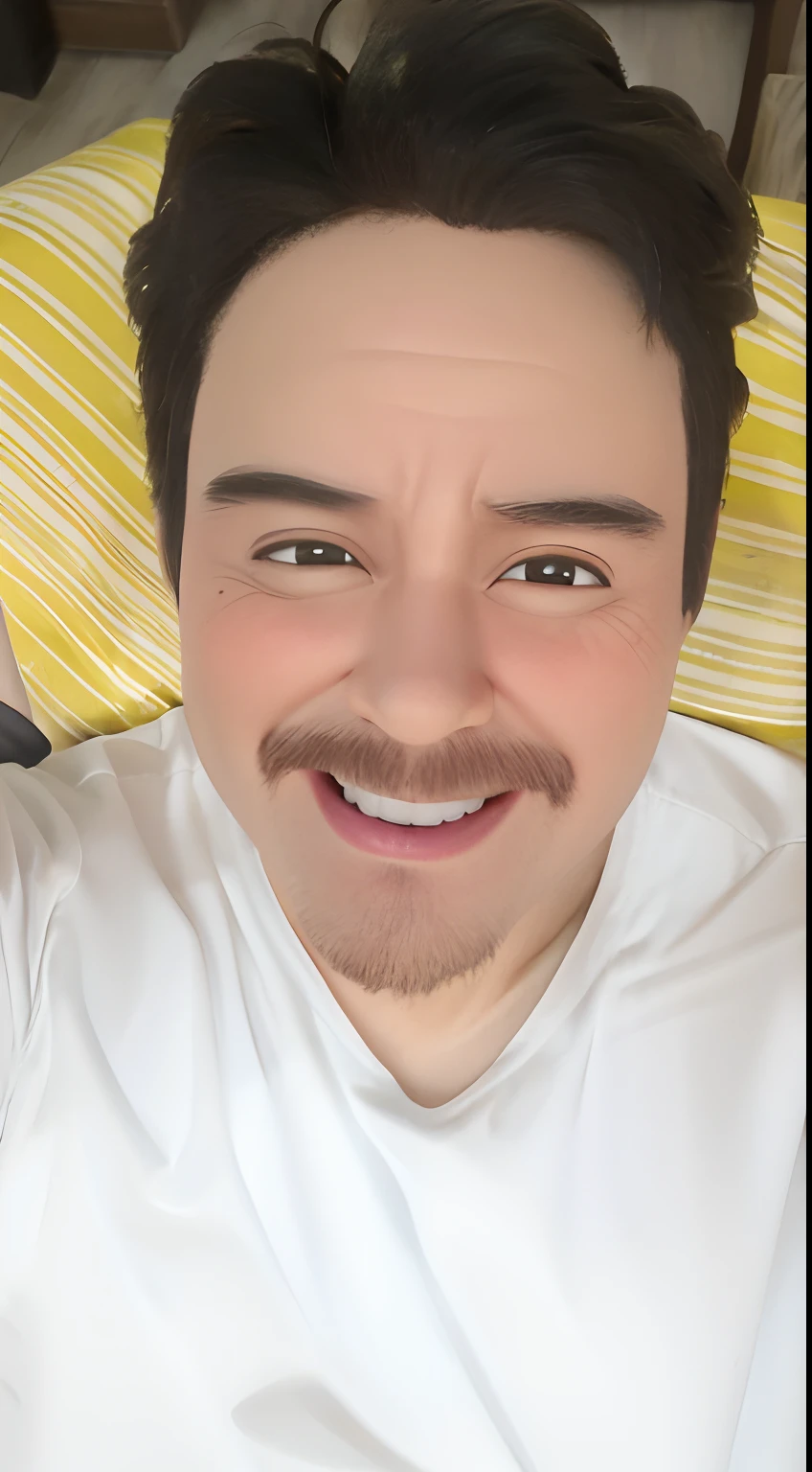 Homem com camisa branca no estilo Disney Pixar , sorrindo , melhor qualidade