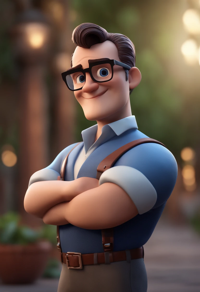 Cartoon character of a man with black glasses and a blue shirt, animation character, Caractere estilizado, animation style rendering, 3D estilizado, Arnold Maya render, 3 d render stylized, toon render keyshot, Personagem 3D, Personagem 3D, 3d rendering stylized, 3 d character render, personagem de desenho animado, Personagem de close up, Pose de personagem, (Estilo Pixar) (master part:1.2) (Bokeh) (best quality) (pele detalhada) (textura detalhada) (8k) (argila) (Cinematic lighting) (foco nítido