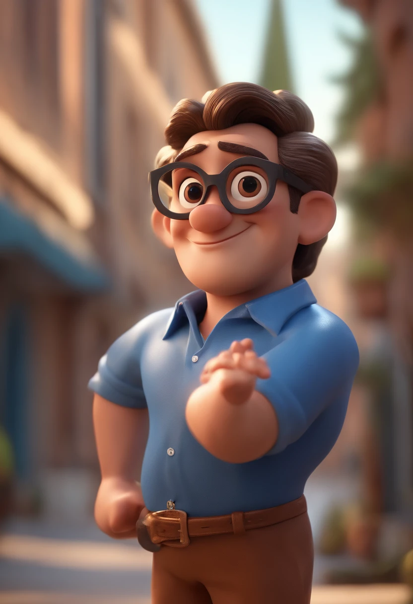 Cartoon character of a man with black glasses and a blue shirt, animation character, Caractere estilizado, animation style rendering, 3D estilizado, Arnold Maya render, 3 d render stylized, toon render keyshot, Personagem 3D, Personagem 3D, 3d rendering stylized, 3 d character render, personagem de desenho animado, Personagem de close up, Pose de personagem, (Estilo Pixar) (master part:1.2) (Bokeh) (best quality) (pele detalhada) (textura detalhada) (8k) (argila) (Cinematic lighting) (foco nítido