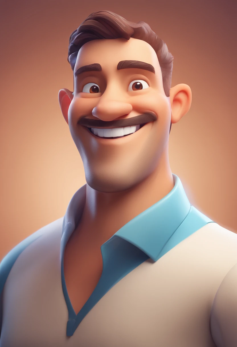 Smiling Man Illustration, sorriso insano, Homem de pele marrom com um sorriso gigante, happily smiling at the camera, sorriso atrevido, he's smiling, sorriso muito grande, Macho sorridente, foto de perfil headshot, rindo sorriso enorme, desenhando no estilo de Arte 3D, c4d, fundo de cor branco puro, estilo disney, estilo pixar render ilustracao Super Detalhe, 8k