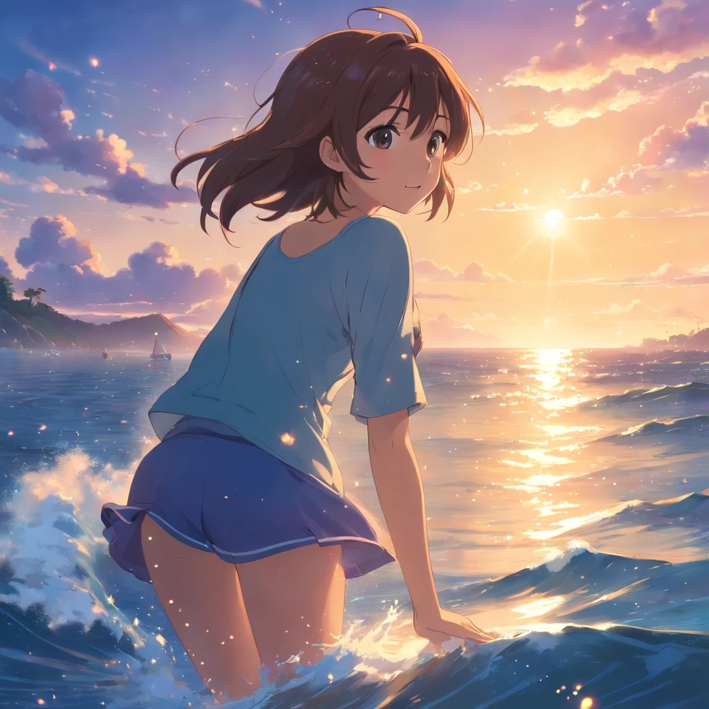 obra prima, melhor qualidade, ainda filme, Sereia Ariel no mar, primeiro plano, brilhante, Feliz, soft warm lighting, ocaso (Sparks: 0,7)