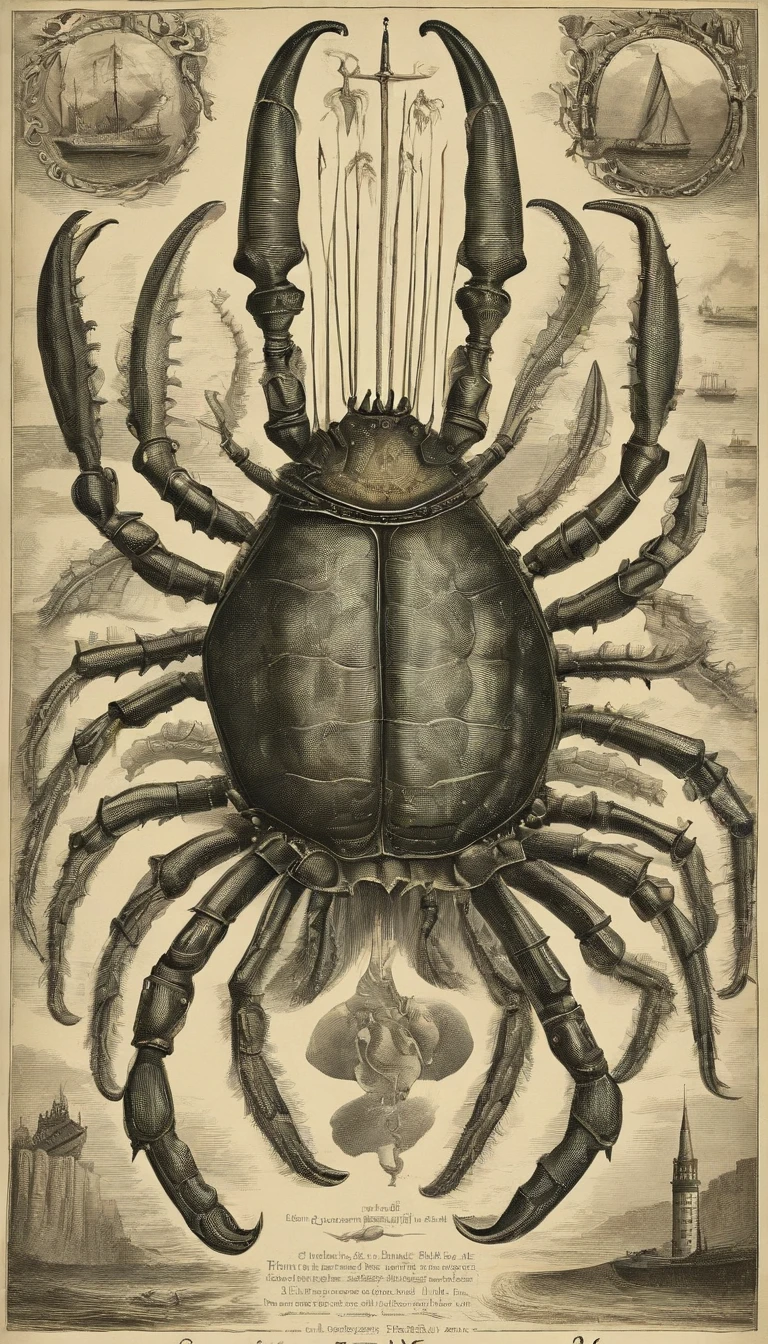 (A giant crab stands in the air in the mist, Staring fiercely at a person asking for help),(a creature 5 meters tall:1.0),(Huge green eyes are unusually bright:1.37)(The thick legs of two giants stand on the reef) ,,(The shell of the giant crab is dark green),(goldtrim), (Dark blue wide oval abdomen), (Very hard and thick shell texture), (There are a pair of large protruding compound eyes:0.8),(Unusually long and flexible antennae:1.1),(The length is about 1/3 The width of the crab's body:0.5) ,(There is a small pair of pliers on the top of the head),(Fresh fluff:0.8), giant ethereal creature,The texture is clear, (The helpless pray for help:1.37),(People who ask for help:1.37),Background to Cancer Salvation Prayer:nebulous sky,(rough sea),(Greatwave),Recife,(salama:1.1), 真实感,Epic,ultraclear,afterimage, Dutch angle, From below, Sony FE GM, Chiaroscuro, Blurry, hyper HD, Masterpiece, Textured skin, Super detail, High details, High quality, Award-Awarded, Best quality, A high resolution, 8K,Epic,sci-fy,Futuristic fantasy,cotw,punk,