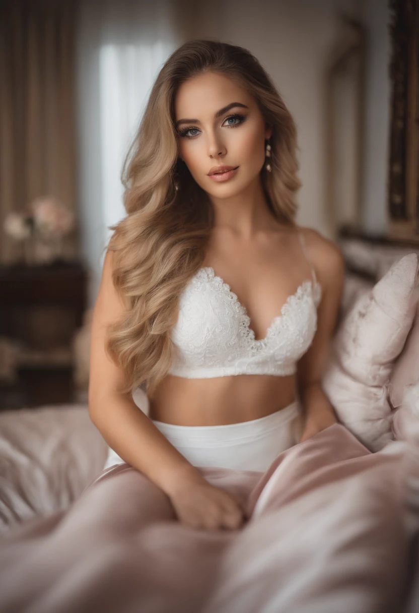 Arafed pleine femme, fille sexy aux yeux bleus, , ultra réaliste, Méticuleusement détaillé, portrait de Sophie Mudd, cheveux blonds et grands yeux, Selfie d’une jeune femme, Yeux de chambre, Violet Myers, pas de maquillage, maquillage naturel, Regarder directement la caméra, Visage Artgram, maquillage subtil, Photo impressionnante de tout le corps agenouillé sur le lit, dans la chambre, Poitrine de taille moyenne et grande, permettre au visage d’être vu clairement, portrait