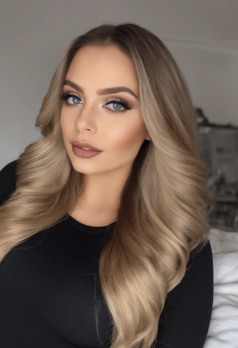 Femme Arafed avec des robes noires, fille sexy aux yeux bleus, Portrait Sophie Mudd, cheveux bruns et grands yeux, selfie of a young woman, Les yeux dans la chambre, Violet Myers, ohne Maquillage, maquillage naturel, Look directly into the camera, Visage avec Artgram, dezentes Maquillage, Superbe photo du corps entier, dans la chambre, Fission, braless pokies