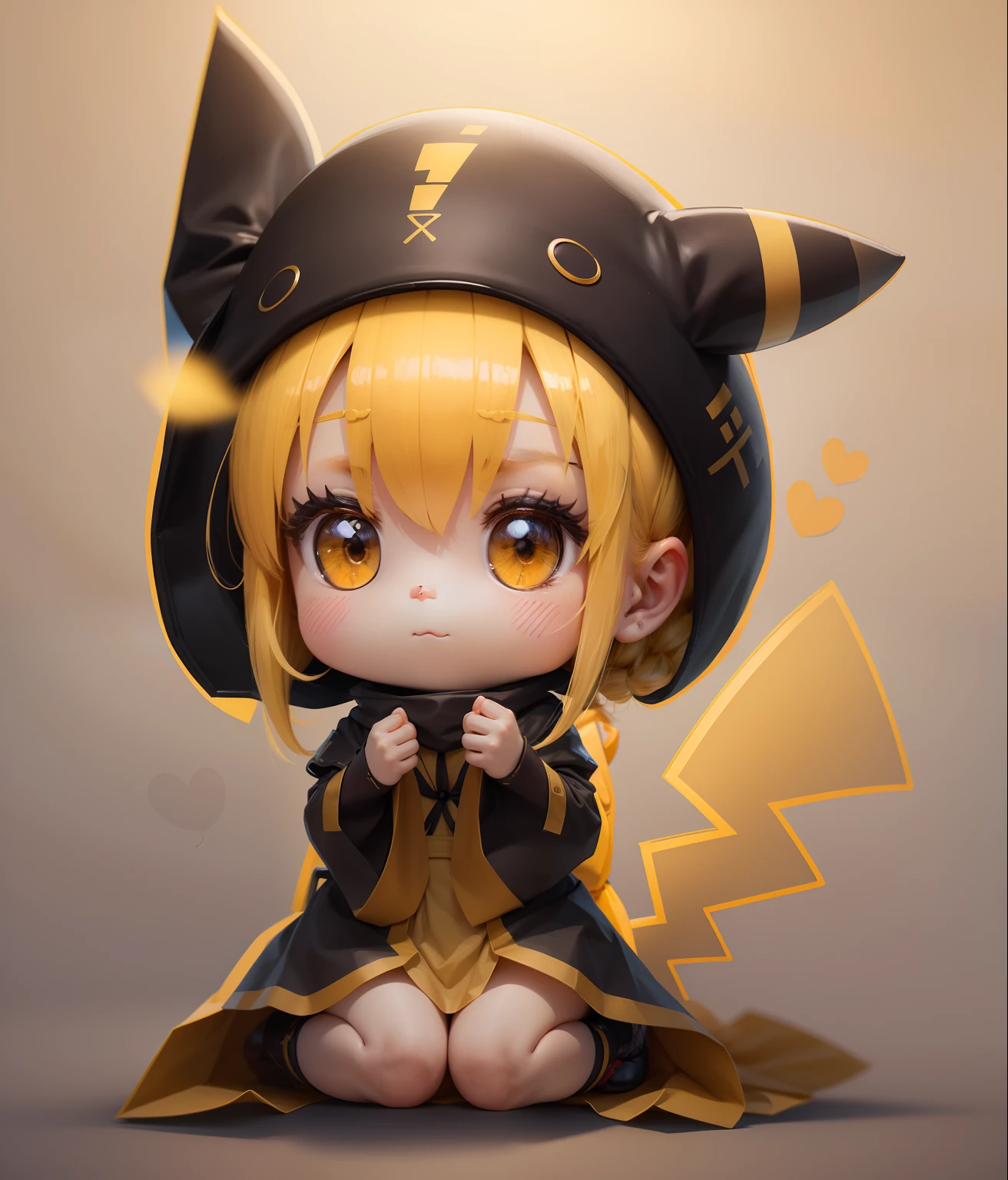 (On parchment paper, Characteristic Leaf), The girl is 18 years old, A full body shot, Long shot of cute fluffy yellow humanoid pikachu bandits with bandana on their head, Character sheet of old parchment paper with 24K resolution, high detail, photo realism, Realistic sketch, Rough sketch, mix of bold dark lines and loose lines, bold lines, humanoid, centered, Focus on character, Large Samurai Sword, and automatons and fluffy rabbit feet, Рафф Баттл носит Visage Dusty Cute.