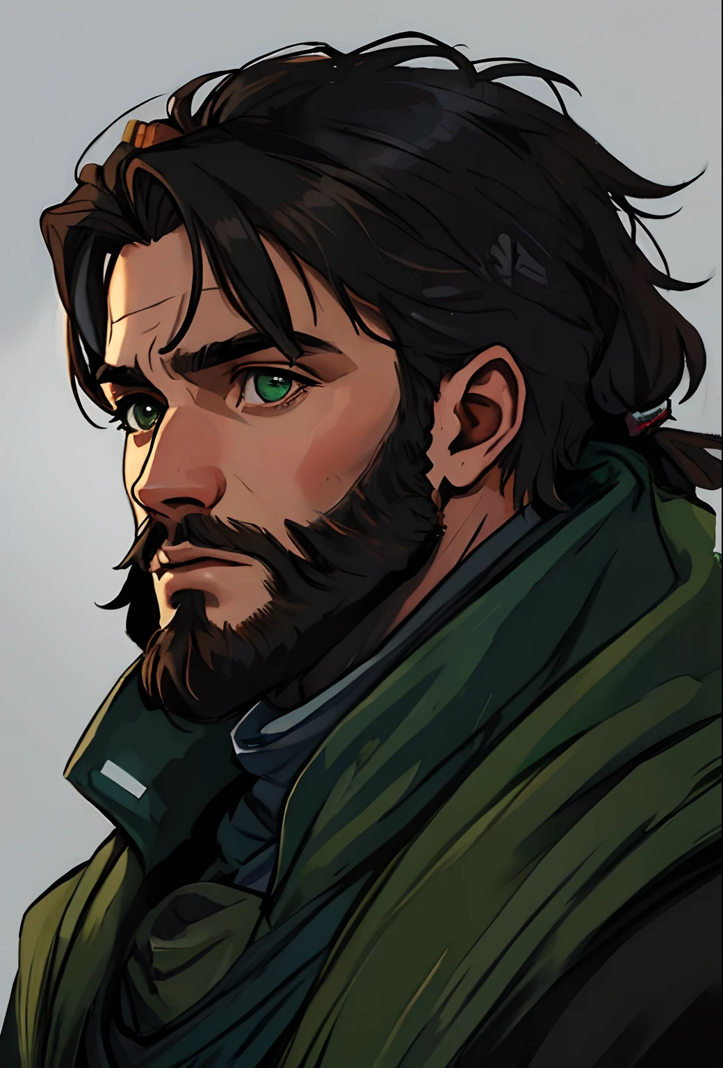 um close up de um homem com barba e jaqueta verde, retrato detalhado do caractere, Closeup da arte do personagem, retrato de RPG, arte do perfil do personagem, RPG_retrato, retrato da arte do personagem, crisp clear rpg portrait, irreal 5. retrato de RPG, epic RPG portrait, Epic portrait illustration, portrait of apex legends, Ranger masculino robusto, arte do retrato do personagem, closeup retrato de personagem
