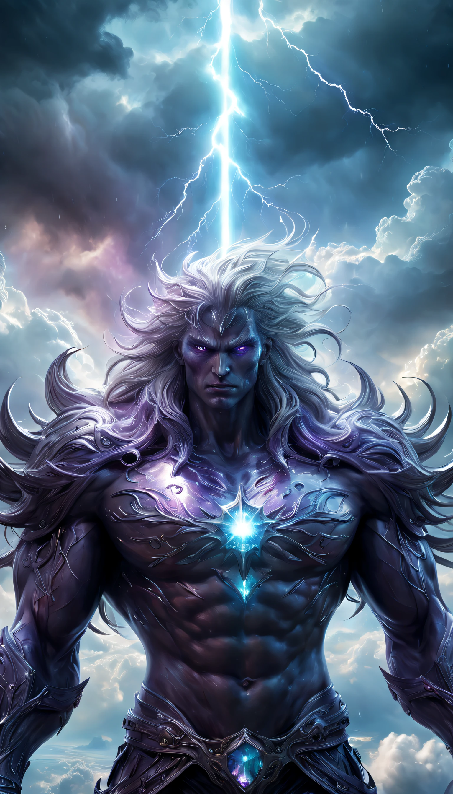 A dynamic image of Hermes, o mensageiro dos deuses, em pleno voo com suas asas douradas. Ele segura o caduceu, symbol of his function as divine messenger, while traversing the skies at high speed. Ao fundo, nuvens e raios de sol criam uma atmosfera de movimento e energia.