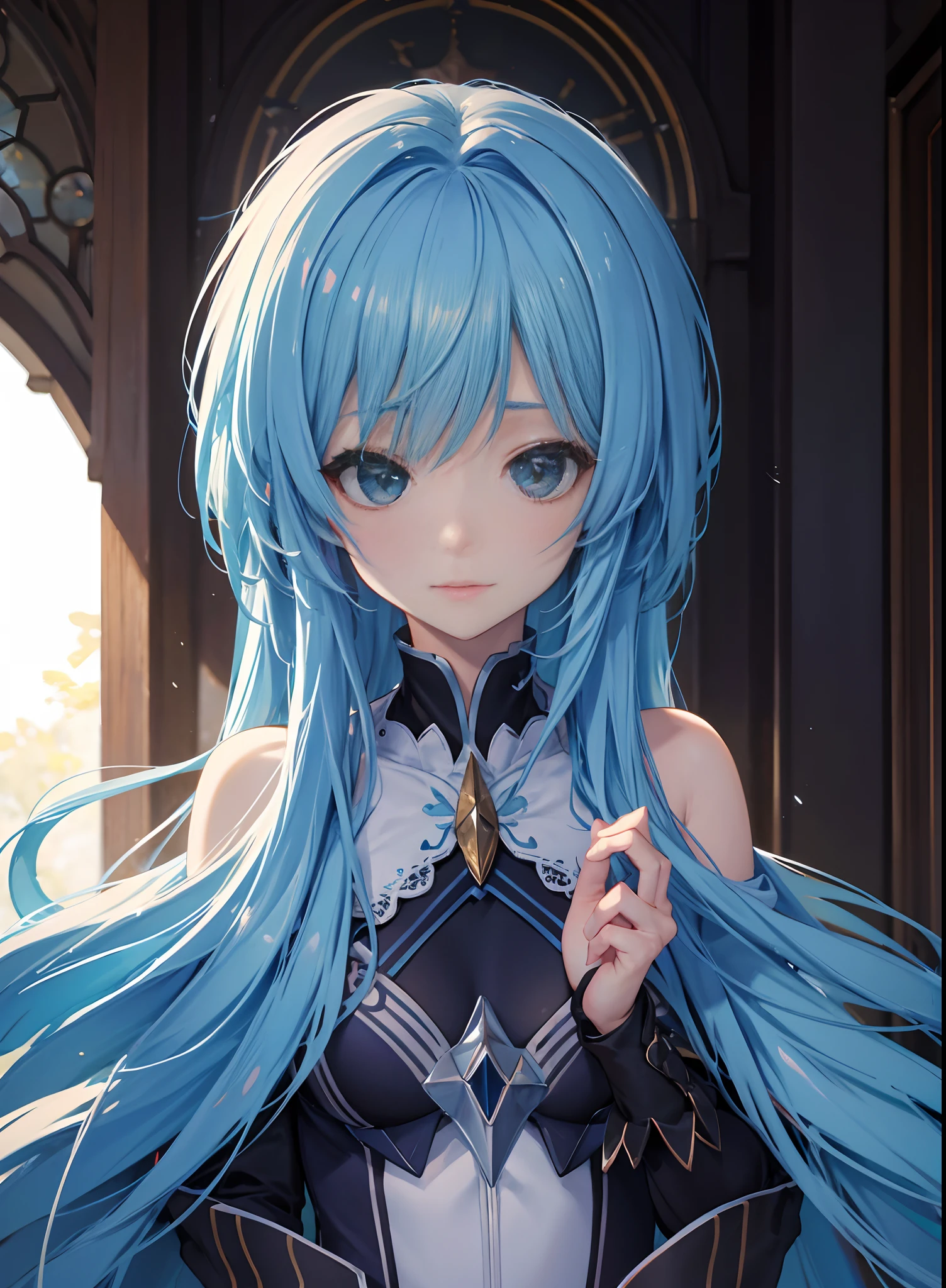 ((Masterpiece, Highest quality)), Detailed face, CharacterDesignSheet， huge tit，full bodyesbian, Full of details,, Highly detailed, Depth, Many parts，Beautiful paladin girl，Holding a shield，Extremely beautiful，High Balance, Natural light, Lace，lacepantyhose，starrysky，Star blue hair,hentail realism, shadowing,character sheets, reference sheet, Standing painting, 8K, Super detail, 1080p, Women's HD，Slim，femele, 16k, A high resolution, Best quality, High quality, Anatomically correct, Masterpiece, ccurate, hyper HD，As graceful as a swan，unreal-engine， Ghibli-like colors,   anime,  Standing painting, angle of view,Yarn skirt，ssee-through，blackstockings