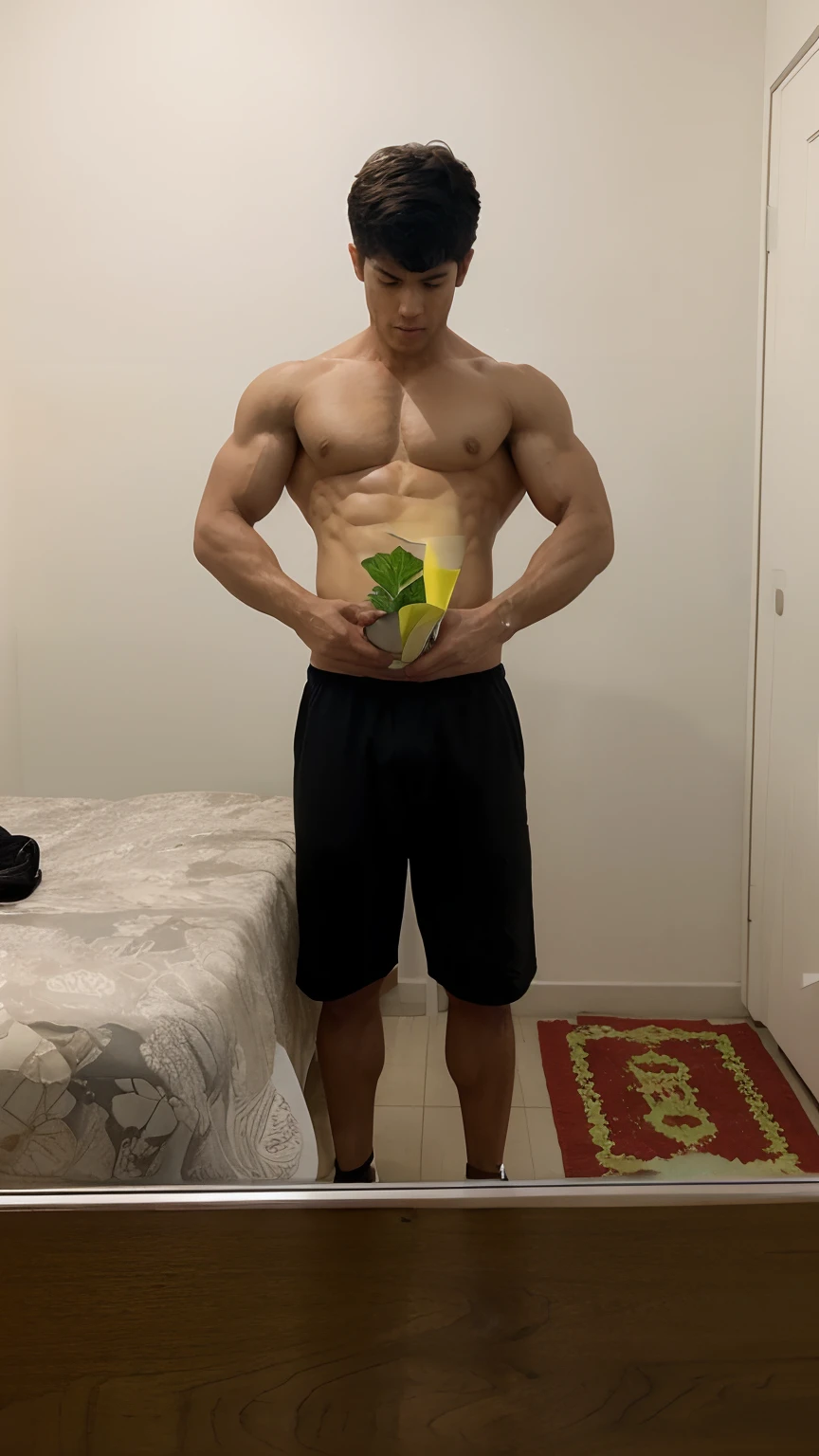 Ultra-realistic physique, Bodybuilder equal muscle, marcando bem todos eles, que seja bem natural sem parecer montagem, de fundo cores mais vivas.
