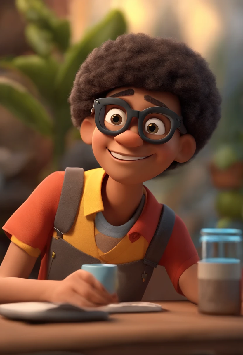 Cartoon character of a man wearing black glasses and a blue shirt, um personagem animado, Caractere estilizado, animation style rendering, 3D estilizado, Arnold Maya render, 3 d render stylized, toon render keyshot, Personagem 3D, Personagem 3D, 3d rendering stylized, 3 d character render, personagem de desenho animado, Personagem de close up, Pose de personagem, (Estilo Pixar) (master part:1.2) (Bokeh) (best quality) (pele detalhada) (textura detalhada) (8k) (argila) (Cinematic lighting) (foco nítido,Senta e vaza a parte superior do corpo