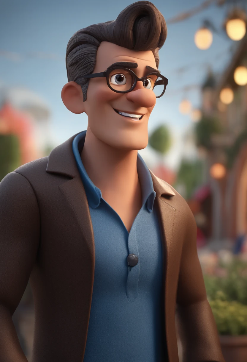 Cartoon character of a man with black glasses and a blue shirt, animation character, Caractere estilizado, animation style rendering, 3D estilizado, Arnold Maya render, 3 d render stylized, toon render keyshot, Personagem 3D, Personagem 3D, 3d rendering stylized, 3 d character render, personagem de desenho animado, Personagem de close up, Pose de personagem, (Estilo Pixar) (master part:1.2) (Bokeh) (best quality) (pele detalhada) (textura detalhada) (8k) (argila) (Cinematic lighting) (foco nítido