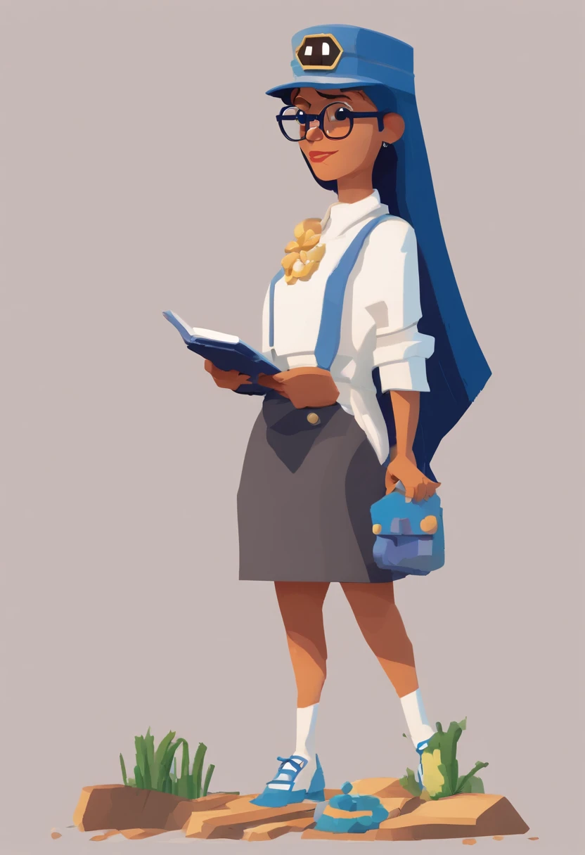 Cartoon character of a lady with blue glasses and a white shirt, Standing on a cliff, animation character, Caractere estilizado, animation style rendering, 3D estilizado, Arnold Maya render, 3 d render stylized, toon render keyshot, Personagem 3D, Personagem 3D, 3d rendering stylized, 3 d character render, personagem de desenho animado, Personagem de close up, Pose de personagem, (Estilo Pixar) (master part:1.2) (Bokeh) (best quality) (pele detalhada) (textura detalhada) (8k) (argila) (Cinematic lighting) (foco nítido