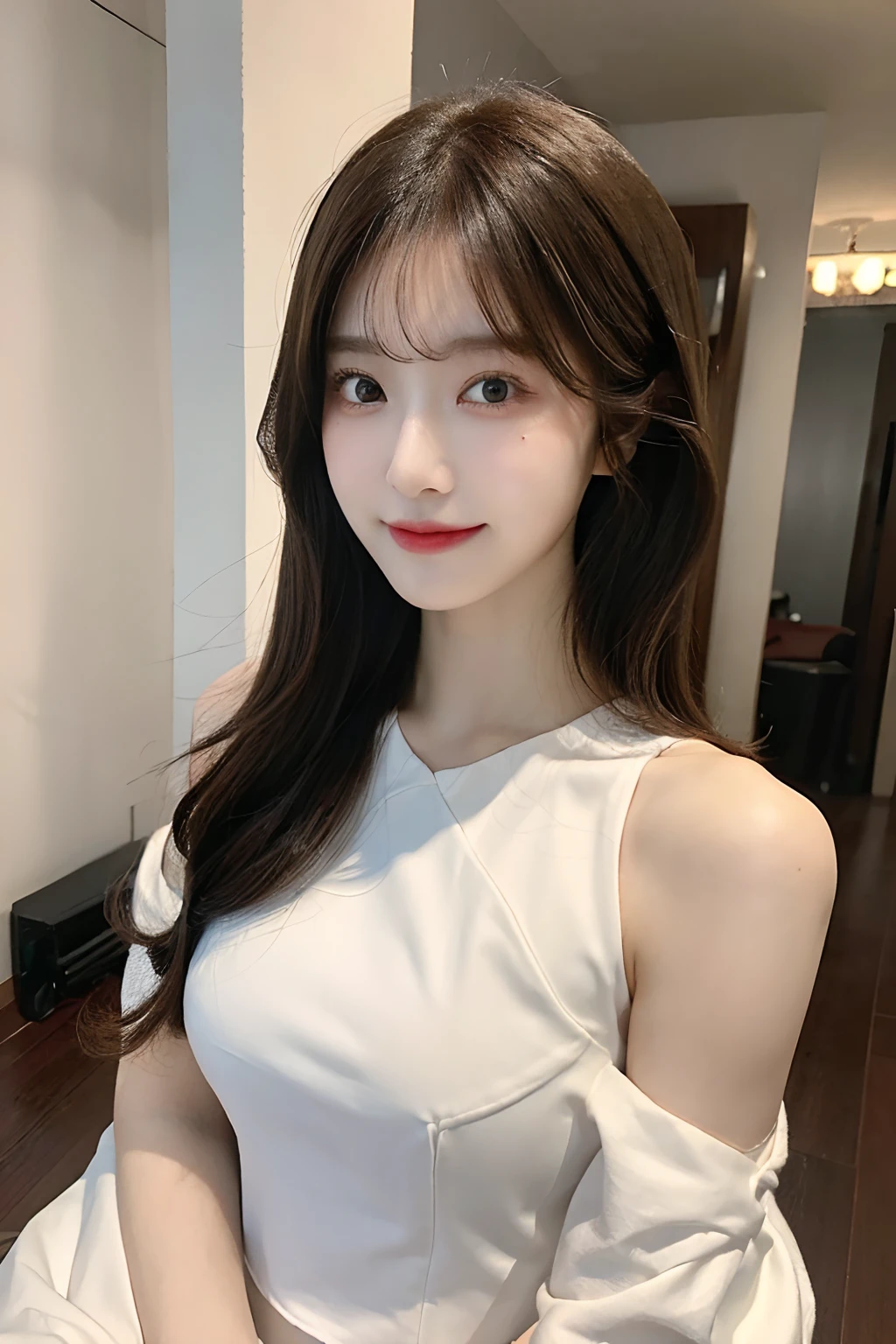 ((Best Quality, 8K, Masterpiece: 1.3)), 1girl, Slim Abs Beauty: 1.3, (Hairstyle Casual, Big Breasts: 1.2), Dress: 1.1, Super Fine Face, Delicate Eyes, Double Eyelids, Smile, Home,enchanted