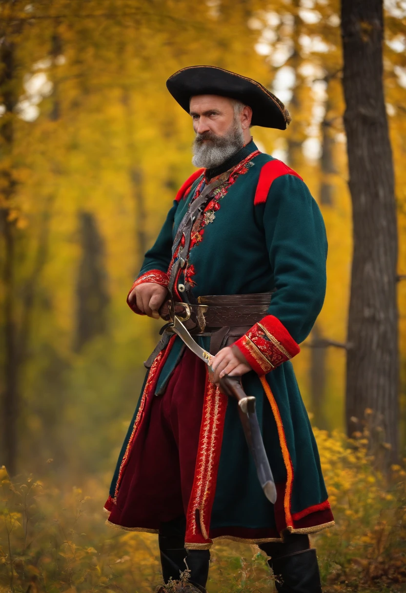 historical Ukrainian Cossack of the 18th century with a saber