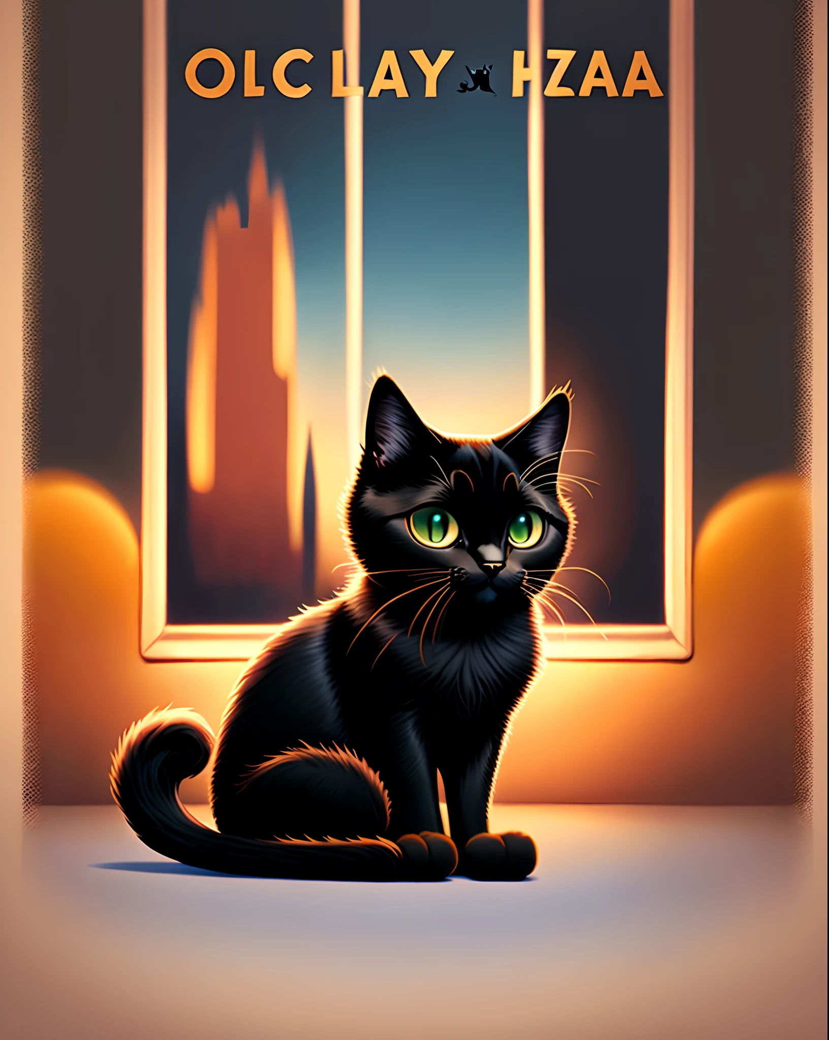 Disney Pixar movie poster of a black cat named “Hazel” on it