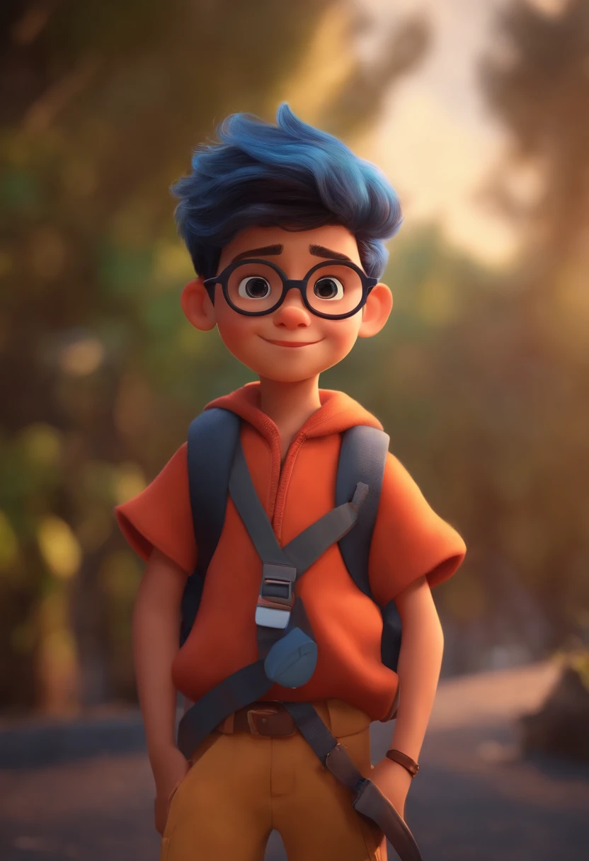 Image of a boy for a story in a YouTube video in Pixar format, He's the little allabester, He's the class leader, He's outgoing, Playful and gets up for a lot of things, oculos redondo e careca
