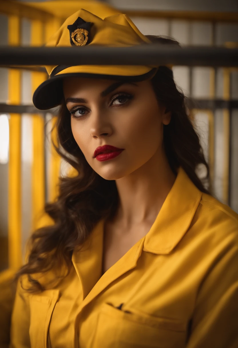 The girl was arrested for committing a crime，Yellow prison uniform，jail cell