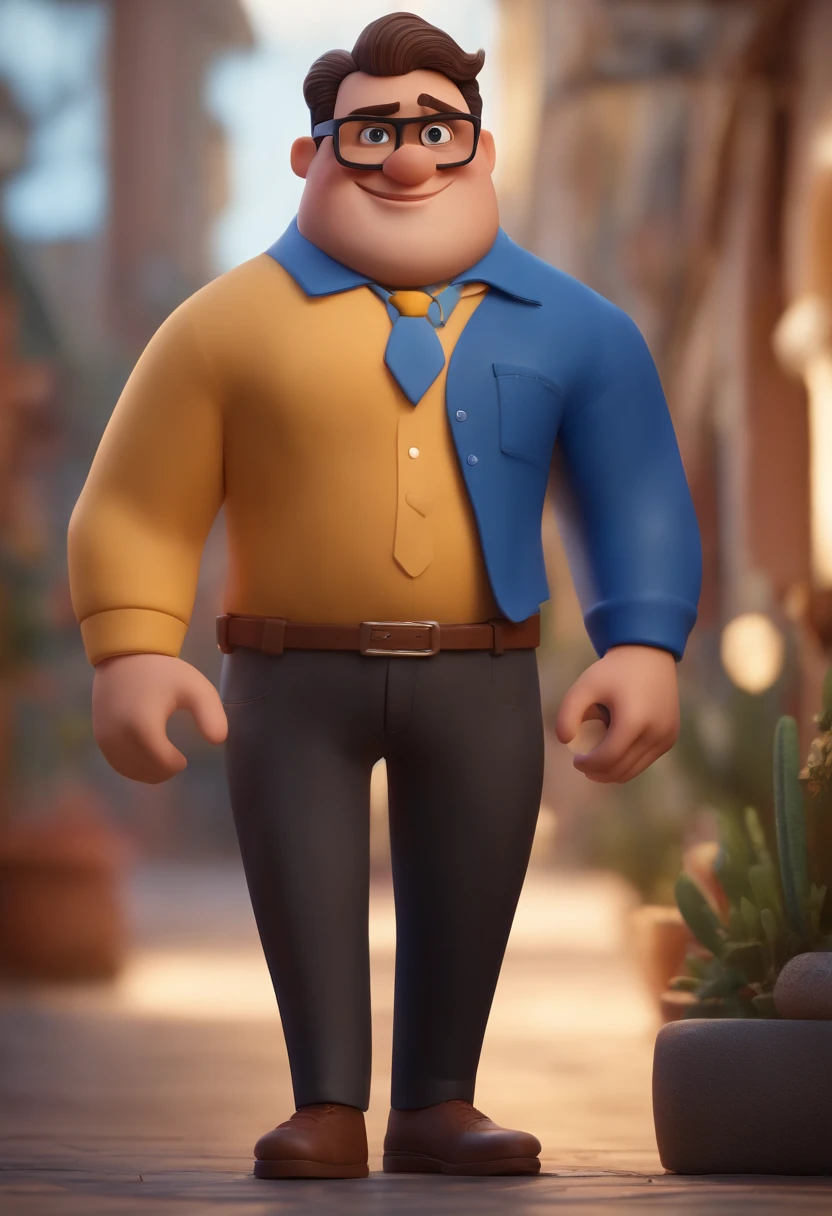 Cartoon character of a man wearing black glasses and a blue shirt, um personagem animado, Caractere estilizado, animation style rendering, 3D estilizado, Arnold Maya render, 3 d render stylized, toon render keyshot, Personagem 3D, Personagem 3D, 3d rendering stylized, 3 d character render, personagem de desenho animado, Personagem de close up, Pose de personagem, (Estilo Pixar) (master part:1.2) (Bokeh) (best quality) (pele detalhada) (textura detalhada) (8k) (argila) (Cinematic lighting) (foco nítido,Senta e vaza a parte superior do corpo