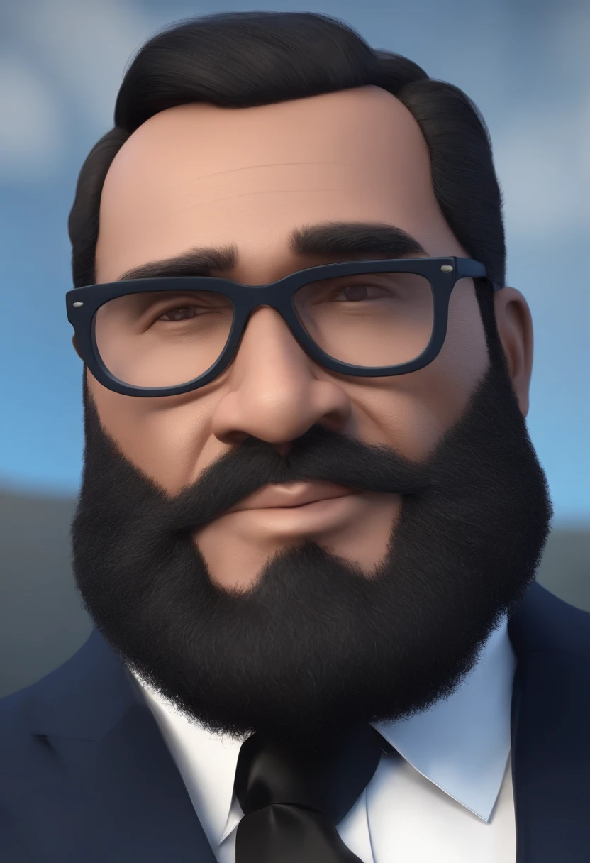 Personagem de desenho animado de um homem, rosto um pouco comprido com barba grande preto e cabelos lisos preto, usando uma camisa azul com blazer cor vinho um personagem animado, Caractere estilizado, animation style rendering, 3D estilizado, Arnold Maya render, 3 d render stylized, toon render keyshot, Personagem 3D, Personagem 3D, 3d rendering stylized, 3 d character render, personagem de desenho animado, Personagem de close up, Pose de personagem, (Estilo Pixar) (master part:1.2) (Bokeh) (best quality) (pele detalhada) (textura detalhada) (8k) (argila) (Cinematic lighting) (foco nítido，Senta e vaza a parte superior do corpo