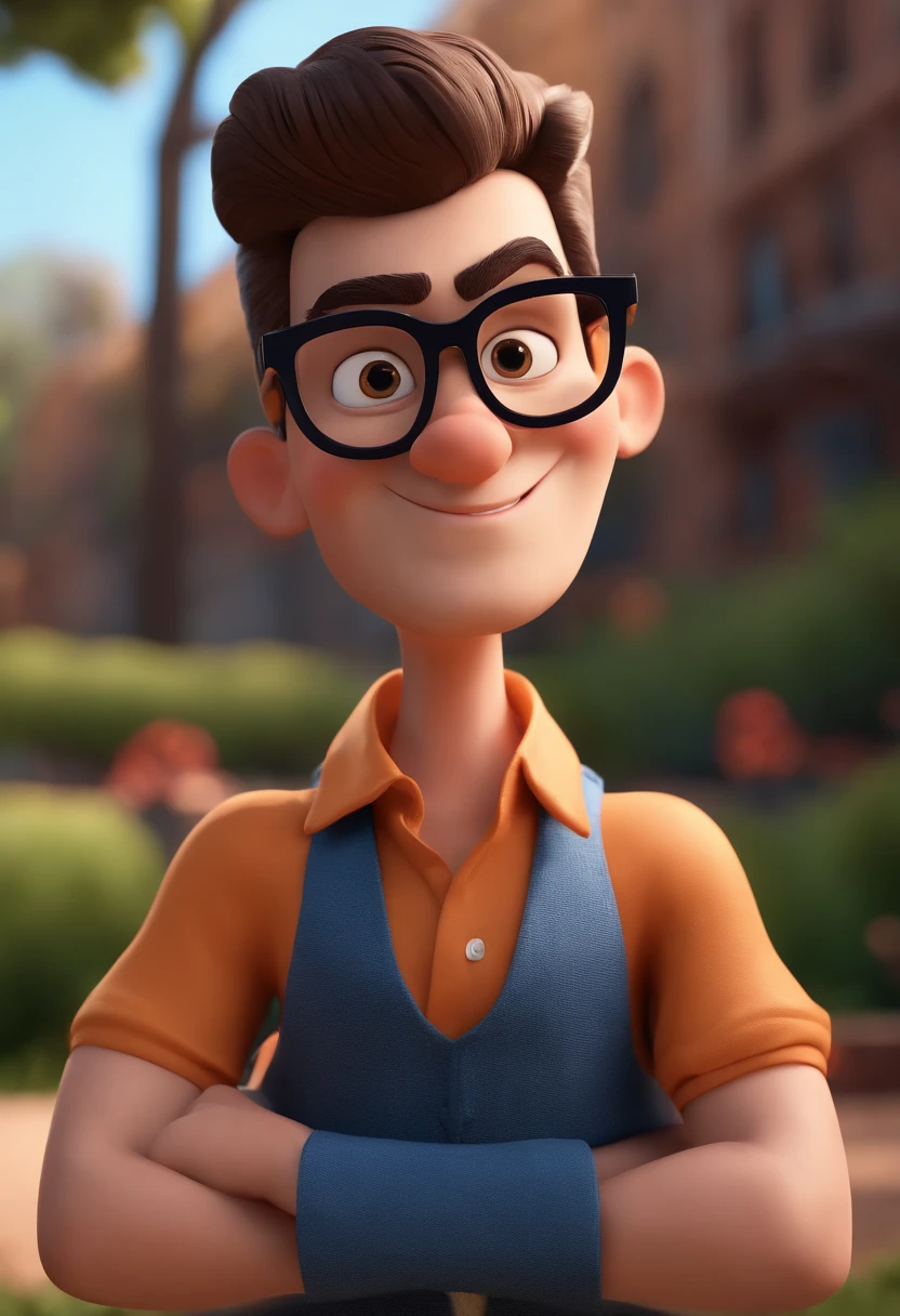 Cartoon character of a man with black glasses and a blue shirt, animation character, Caractere estilizado, animation style rendering, 3D estilizado, Arnold Maya render, 3 d render stylized, toon render keyshot, Personagem 3D, Personagem 3D, 3d rendering stylized, 3 d character render, personagem de desenho animado, Personagem de close up, Pose de personagem, (Estilo Pixar) (master part:1.2) (Bokeh) (best quality) (pele detalhada) (textura detalhada) (8k) (argila) (Cinematic lighting) (foco nítido