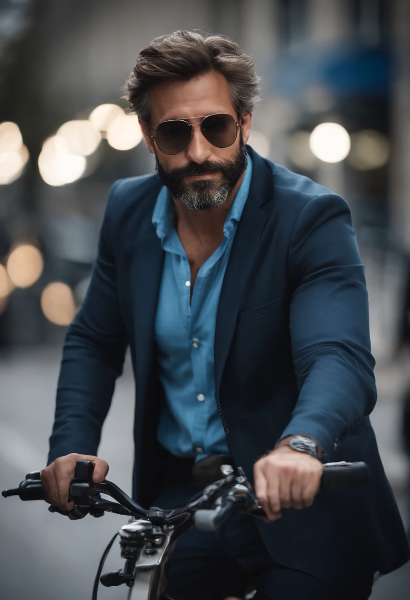 portrait réaliste d'un homme de 40 ans, athlétique, habillé en bleu de travail , réparant une moto. Haute qualité, Résolution la plus élevée, Position à genoux, beaux yeux détaillés, Belles lèvres détaillées, Barbe courte, cheveux courts grisonnants, expression aimable, sourire chaleureux, Look distingué, un éclairage adéquat, Arrière-plan uni, Image propre sans effet flou, texture ultra-détaillée.