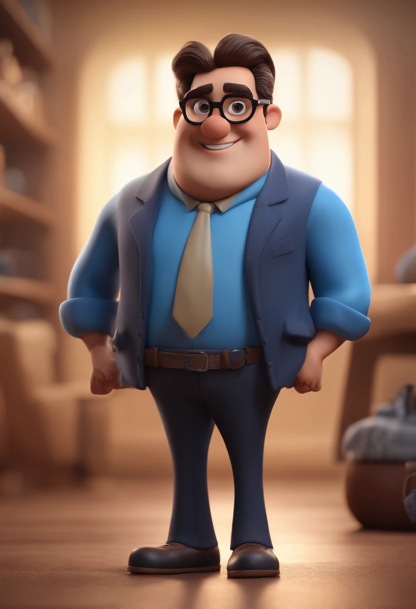 Cartoon character of a man with black glasses and a blue shirt, animation character, Caractere estilizado, animation style rendering, 3D estilizado, Arnold Maya render, 3 d render stylized, toon render keyshot, Personagem 3D, Personagem 3D, 3d rendering stylized, 3 d character render, personagem de desenho animado, Personagem de close up, Pose de personagem, (Estilo Pixar) (master part:1.2) (Bokeh) (best quality) (pele detalhada) (textura detalhada) (8k) (argila) (Cinematic lighting) (foco nítido