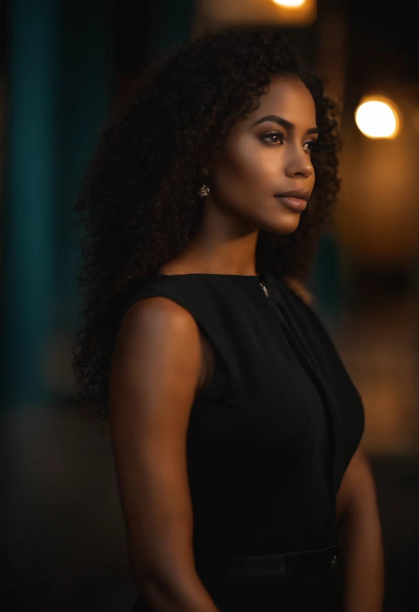 Qualidade Premier, master part, 1 , rosto bonito, (fotos fotorrealistas:1.3), Rim lighting, (pele de alto detalhe:1.2), 8k UHD, DSLR, alta qualidade, High definition, 4k, 8k, Bokeh, (real: 1.3), cara pequena, Bonito uma meninaer formel noir, mid chest, Saia curta, office, black girl