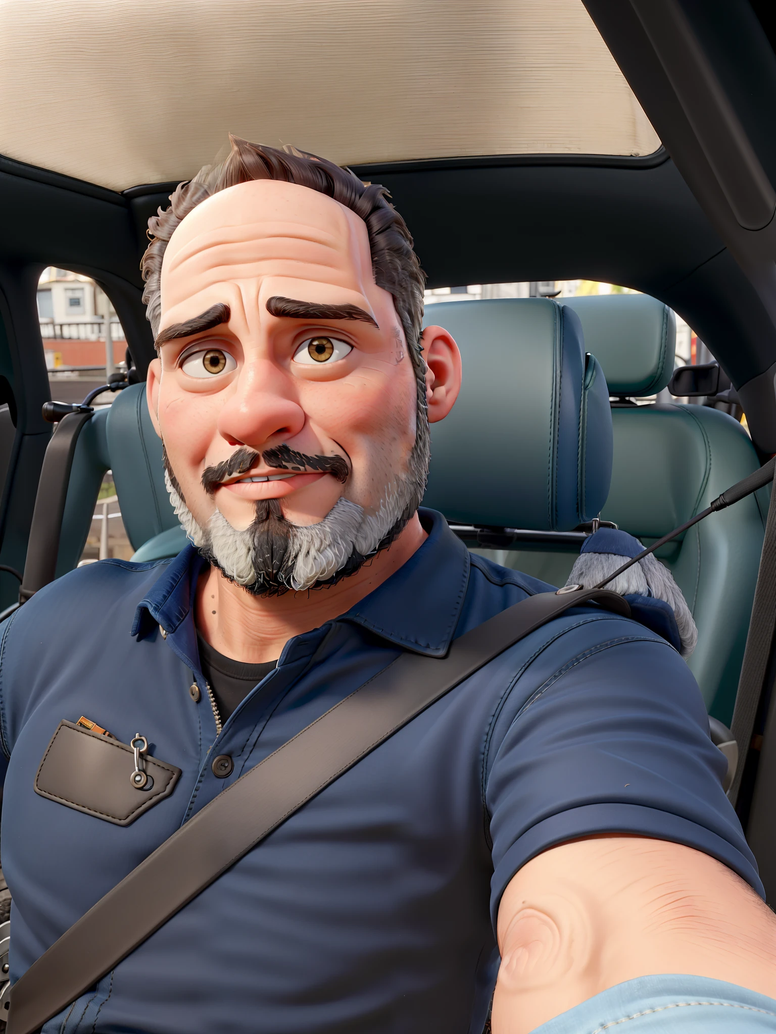 master part, best quality, um velho com barba branca e longos cabelos castanhos, vestindo uma jaqueta de couro e jeans preto, ao lado de sua motocicleta