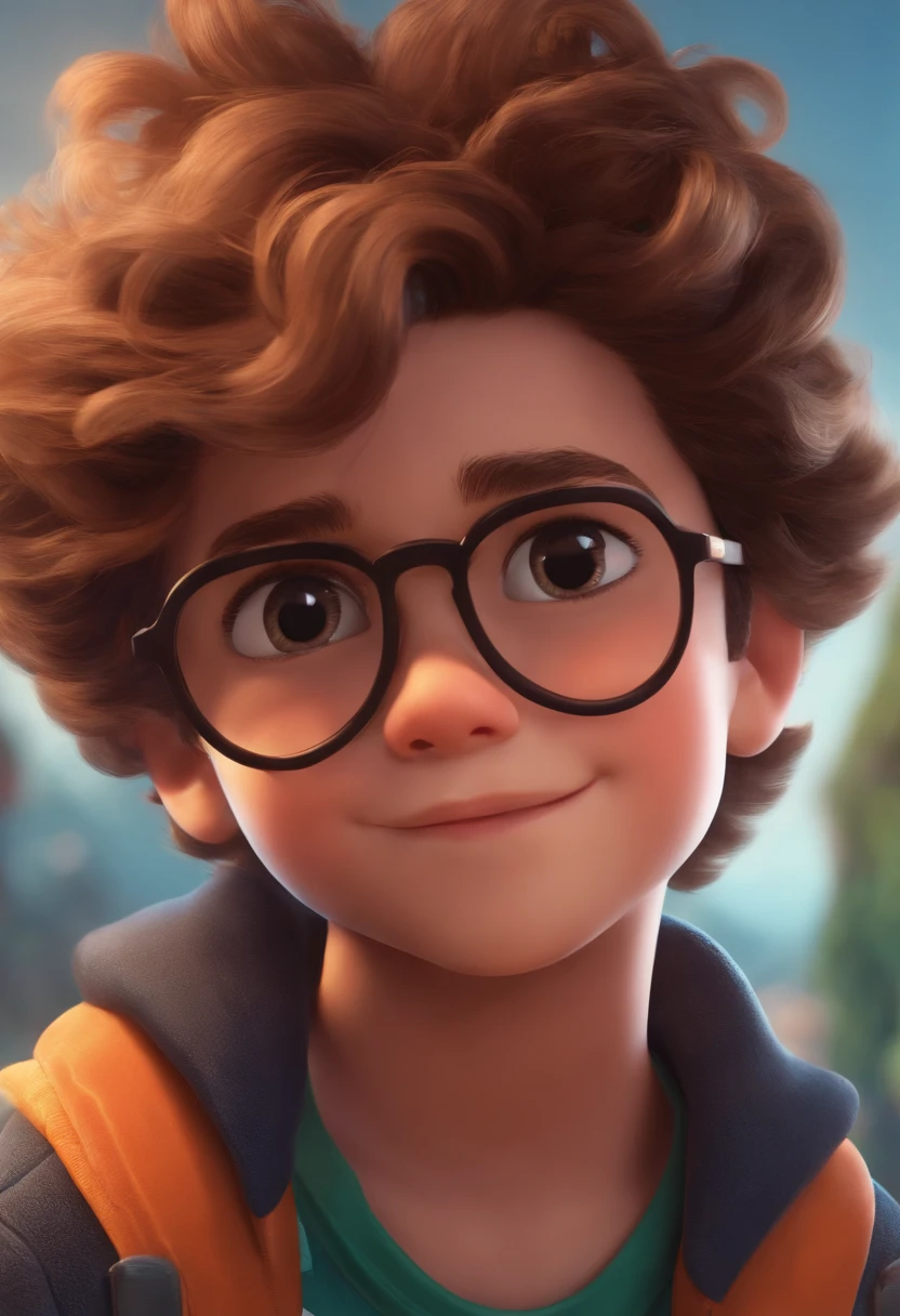 Image of a boy for a story in a YouTube video in Pixar format, He's the  allabester, He's the class leader, He's outgoing, Playful and gets up for a lot of things, cabelo curto