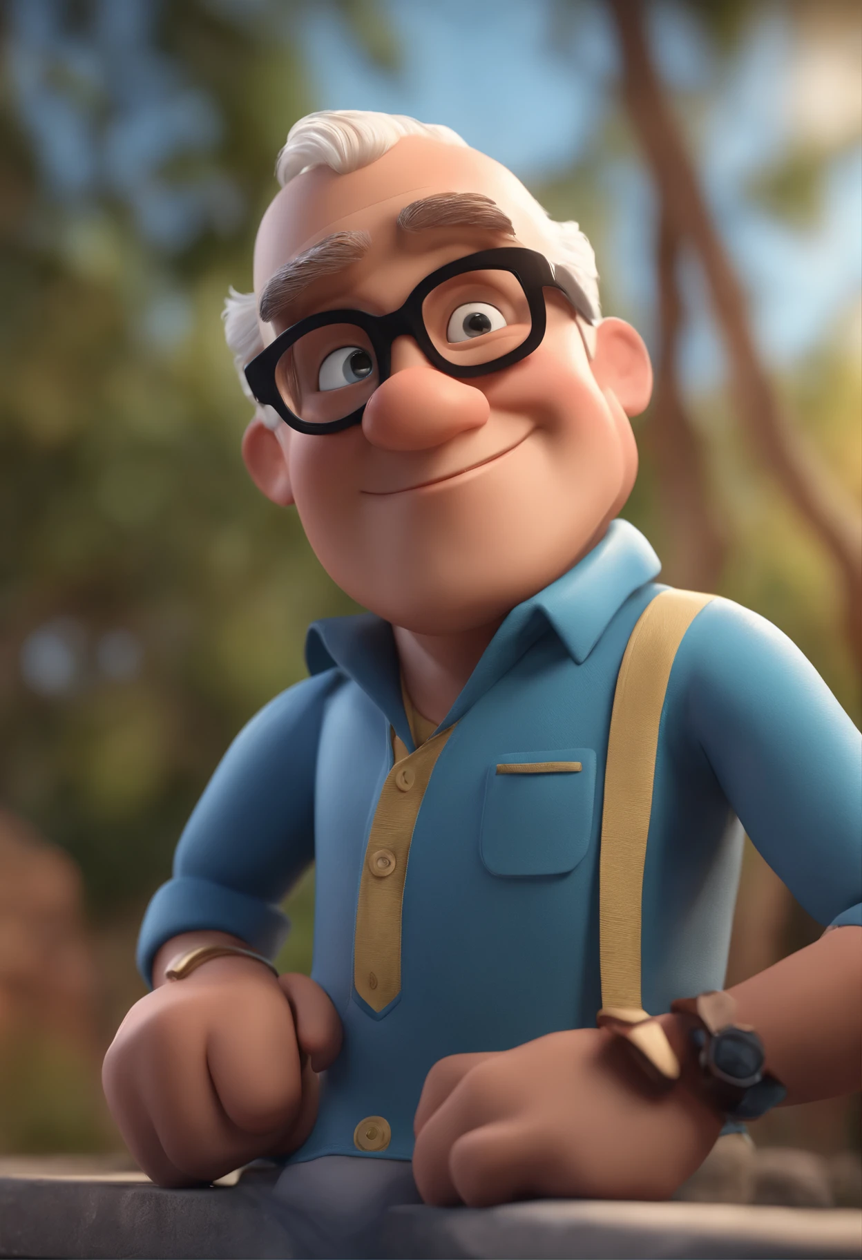 Cartoon character of a man with black glasses and a blue shirt, animation character, Caractere estilizado, animation style rendering, 3D estilizado, Arnold Maya render, 3 d render stylized, toon render keyshot, Personagem 3D, Personagem 3D, 3d rendering stylized, 3 d character render, personagem de desenho animado, Personagem de close up, Pose de personagem,  (Estilo Pixar) (master part:1.2) (Bokeh) (best quality) (pele detalhada) (textura detalhada) (8k) (argila) (Cinematic lighting) (foco nítido