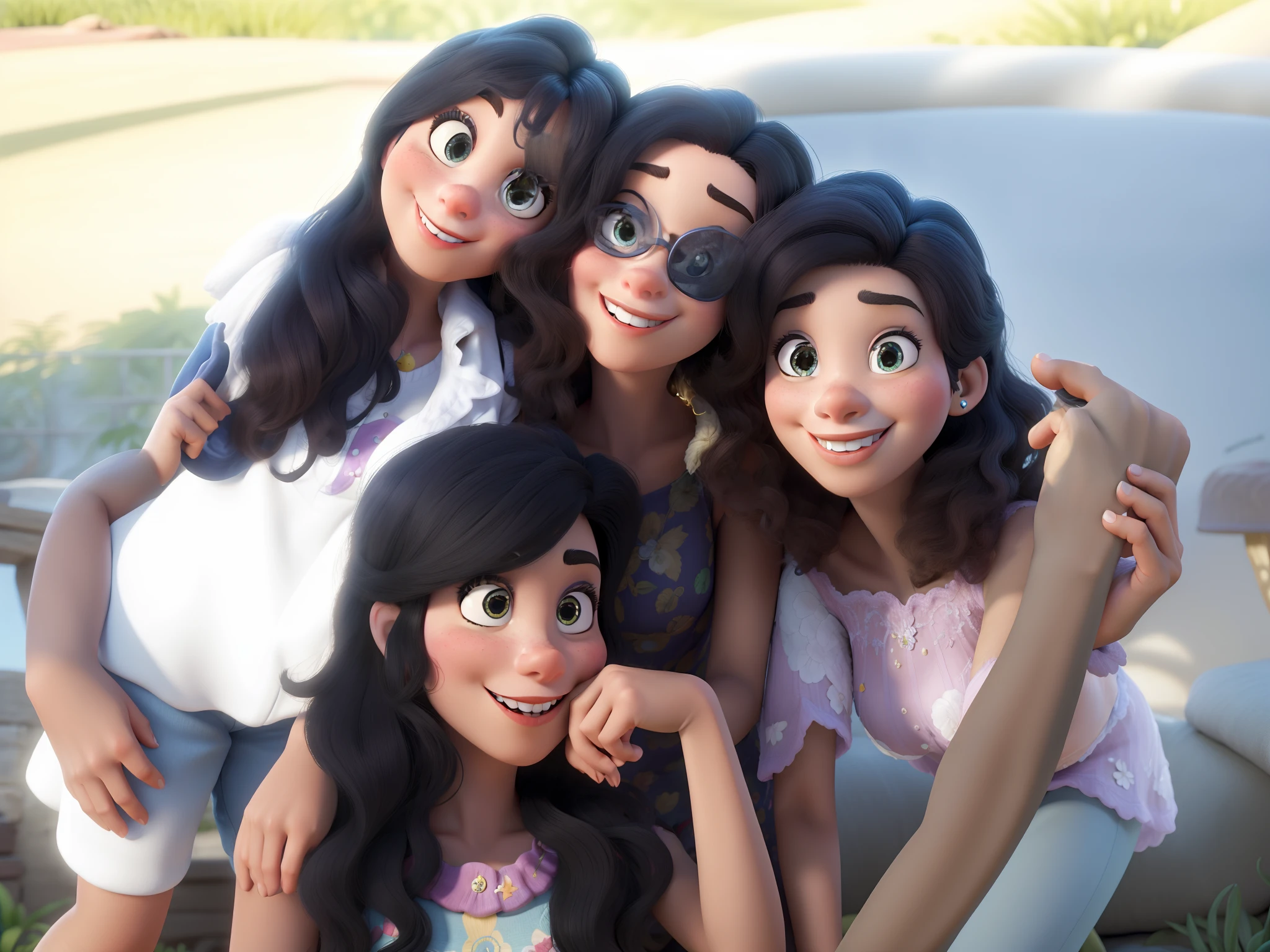 Obra-prima ao estilo Disney/Pixar in high quality and high resolution. A mulheres morenas e brancas