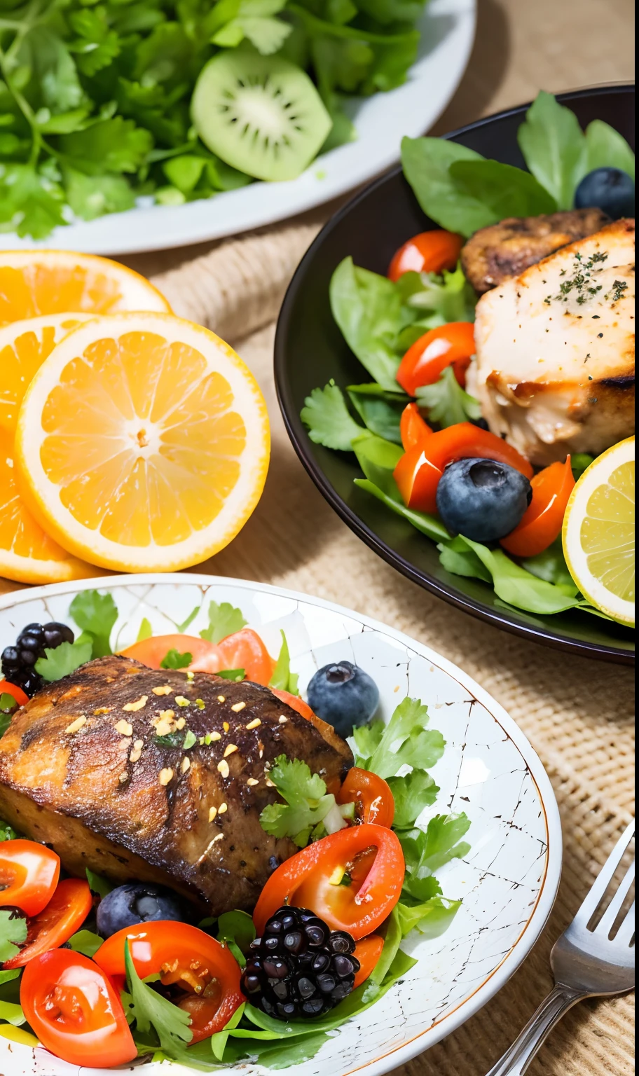 (best quality,highres:1.2),ultra-detailed,realistic colors,vibrant colors,variety of colors,clean and fresh ingredients,healthy and nutritious,mouth-watering dishes,freshly prepared food,abundance of vegetables and fruits,varied textures,appetizing presentation,detailed textures,diverse flavors,delicate plating,harmonious color palette,pleasing composition,professional food photography,beautifully arranged table,soft and natural lighting,inviting atmosphere