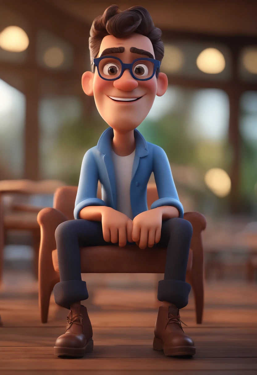 Cartoon character of a man with black glasses and a blue shirt, animation character, Caractere estilizado, animation style rendering, 3D estilizado, Arnold Maya render, 3 d render stylized, toon render keyshot, Personagem 3D, Personagem 3D, 3d rendering stylized, 3 d character render, personagem de desenho animado, Personagem de close up, Pose de personagem, (Estilo Pixar) (master part:1.2) (Bokeh) (best quality) (pele detalhada) (textura detalhada) (8k) (argila) (Cinematic lighting) (foco nítido