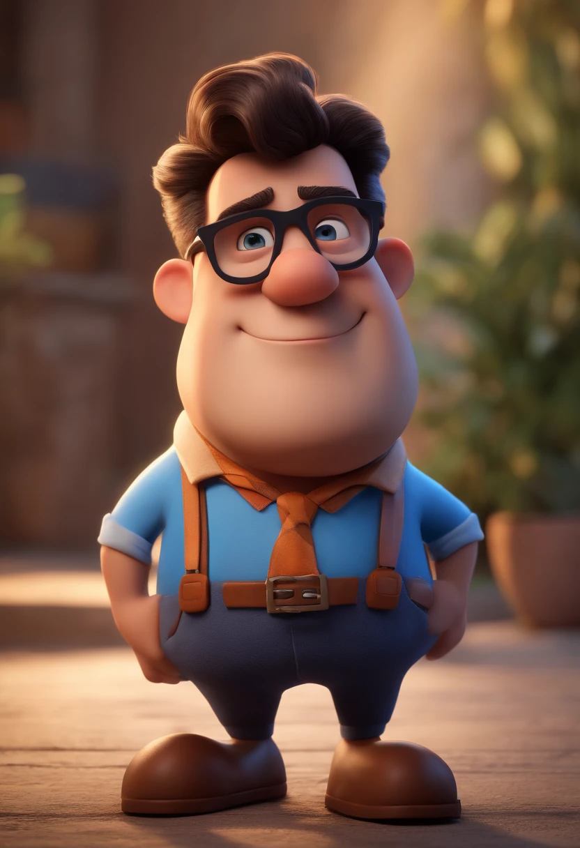 Cartoon character of a man with black glasses and a blue shirt, animation character, Caractere estilizado, animation style rendering, 3D estilizado, Arnold Maya render, 3 d render stylized, toon render keyshot, Personagem 3D, Personagem 3D, 3d rendering stylized, 3 d character render, personagem de desenho animado, Personagem de close up, Pose de personagem, (Estilo Pixar) (master part:1.2) (Bokeh) (best quality) (pele detalhada) (textura detalhada) (8k) (argila) (Cinematic lighting) (foco nítido