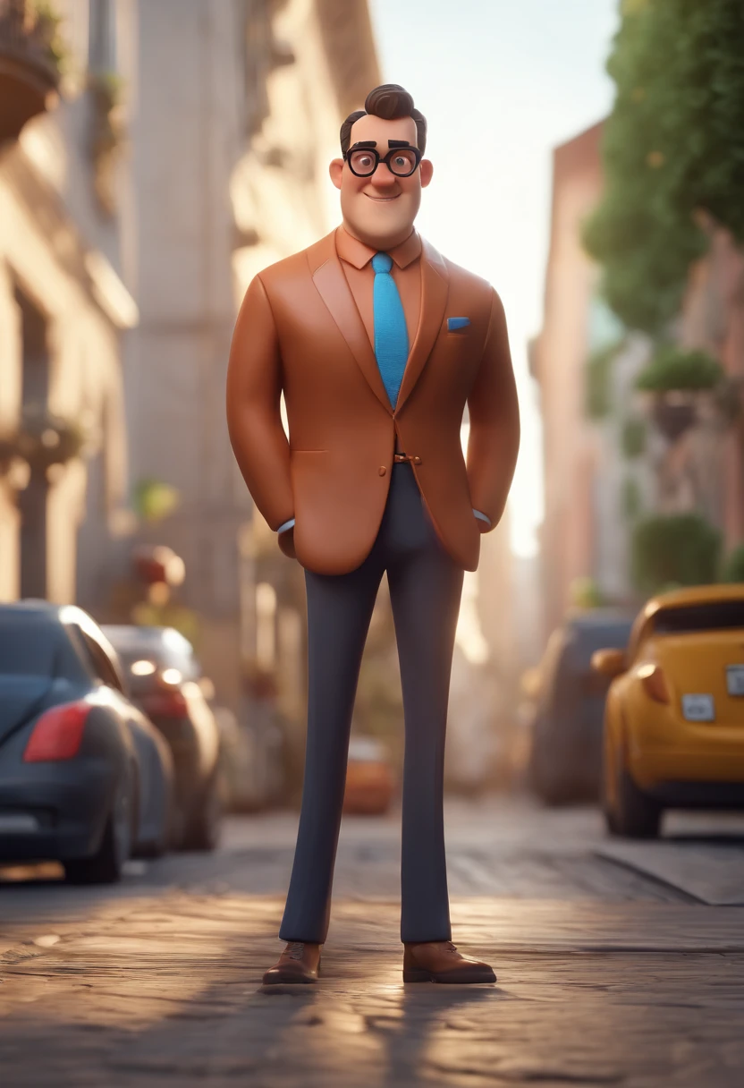 Cartoon character of a man with black glasses and a blue shirt, animation character, Caractere estilizado, animation style rendering, 3D estilizado, Arnold Maya render, 3 d render stylized, toon render keyshot, Personagem 3D, Personagem 3D, 3d rendering stylized, 3 d character render, personagem de desenho animado, Personagem de close up, Pose de personagem, (Estilo Pixar) (master part:1.2) (Bokeh) (best quality) (pele detalhada) (textura detalhada) (8k) (argila) (Cinematic lighting) (foco nítido
