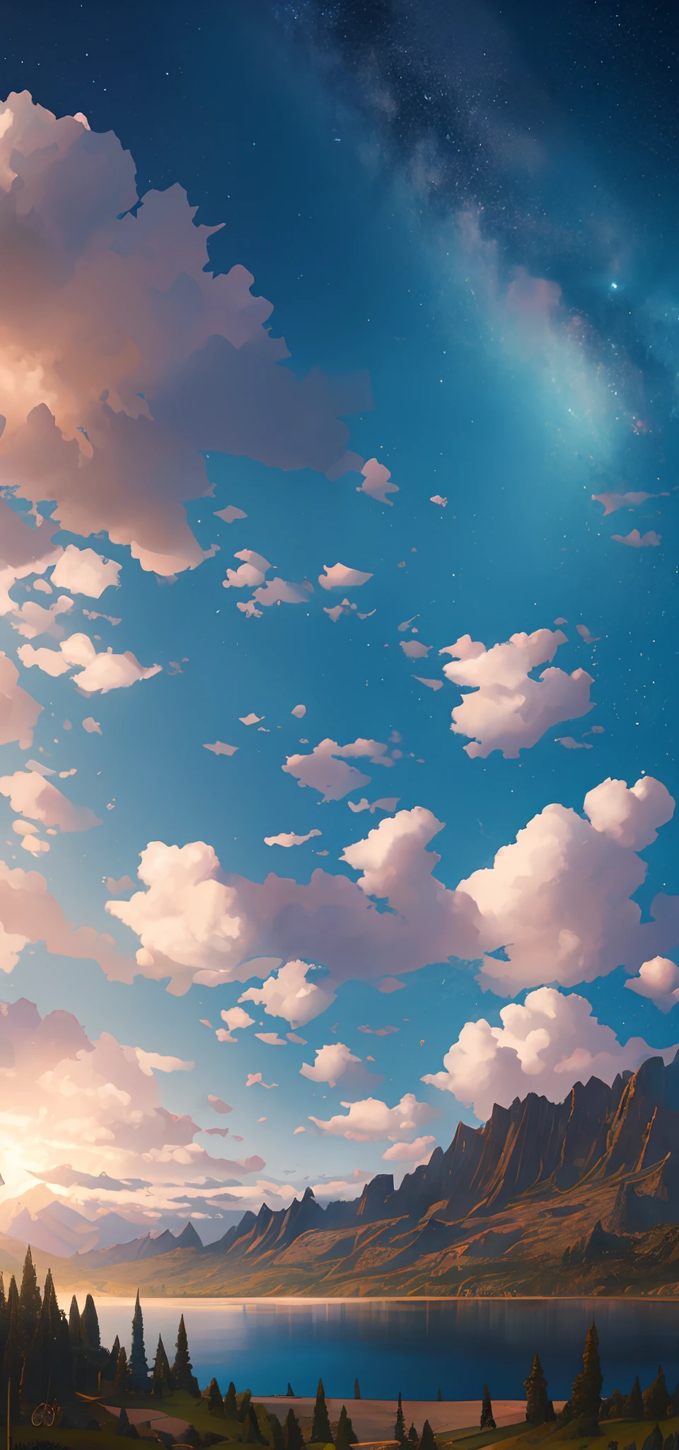 Masterpiece, best quality, high quality, extremely detailed CG unity 8k wallpaper, landscape, outdoor, sky, cloud, sky, no humans, mountain, landscape, water, tree, blue sky, waterfall, cliff, nature, lake, river , cloudy skies, award winning photography, bokeh, depth of field, HDR, bloom, chromatic aberration, photorealism, very detailed, trending on artstation, trending on CGsociety, intricate, high detail, dramatic, midjourney art --auto --s2