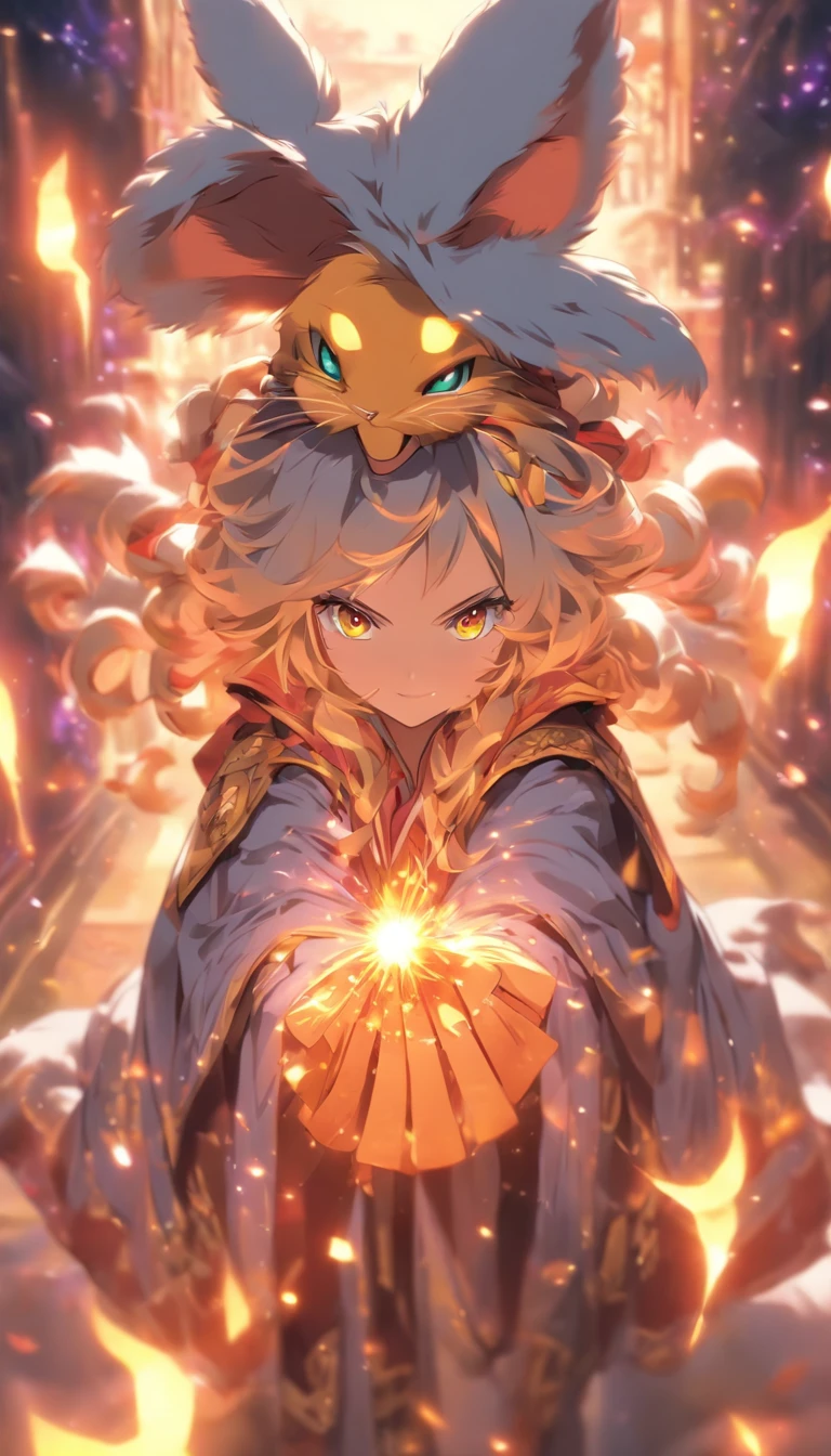 (Best Quality), (Masterpiece), ((Solitary), (Ultra Detailed), (Furry), (Furry), (Female rabbit: 1.5), (Gray Fur: 1.3), (Fluffy Tail: 1.2), (Golden Eyes), Open Mouth, Sharp Focus, (Furry Feeling of Animal Ears), Front Face, Look at the Viewer, Magician, Magician Robe, Magic Hat, Magic Cane