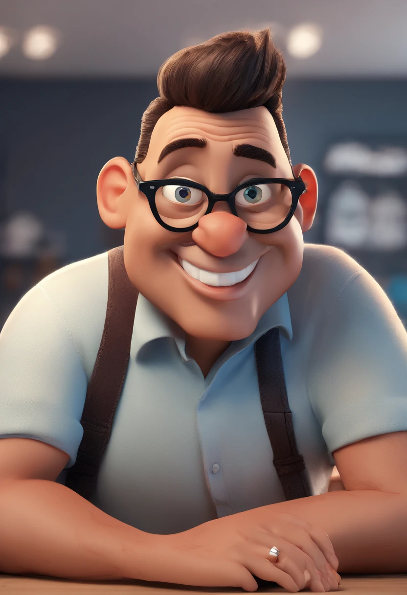 Cartoon character of a man with black glasses and a blue shirt, animation character, Caractere estilizado, animation style rendering, 3D estilizado, Arnold Maya render, 3 d render stylized, toon render keyshot, Personagem 3D, Personagem 3D, 3d rendering stylized, 3 d character render, personagem de desenho animado, Personagem de close up, Pose de personagem,  (Estilo Pixar) (master part:1.2) (Bokeh) (best quality) (pele detalhada) (textura detalhada) (8k) (argila) (Cinematic lighting) (foco nítido