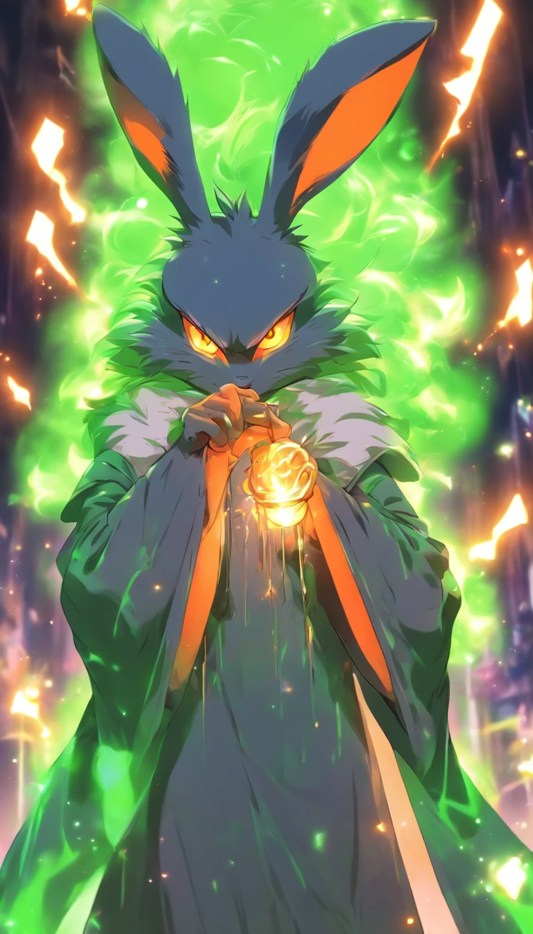 (Best Quality), (Masterpiece), ((Solitary), (Ultra Detailed), (Furry), (Furry), (Female rabbit: 1.4), (Gray Fur: 1.3), (Fluffy Tail: 1.2), (Green Eyes),  Open Mouth, Sharp Focus, (Furry Feeling of Animal Ears), Front Face, Look at the Viewer, Magician, Magician Robe, Magic Hat, Magic Cane, Pure white background