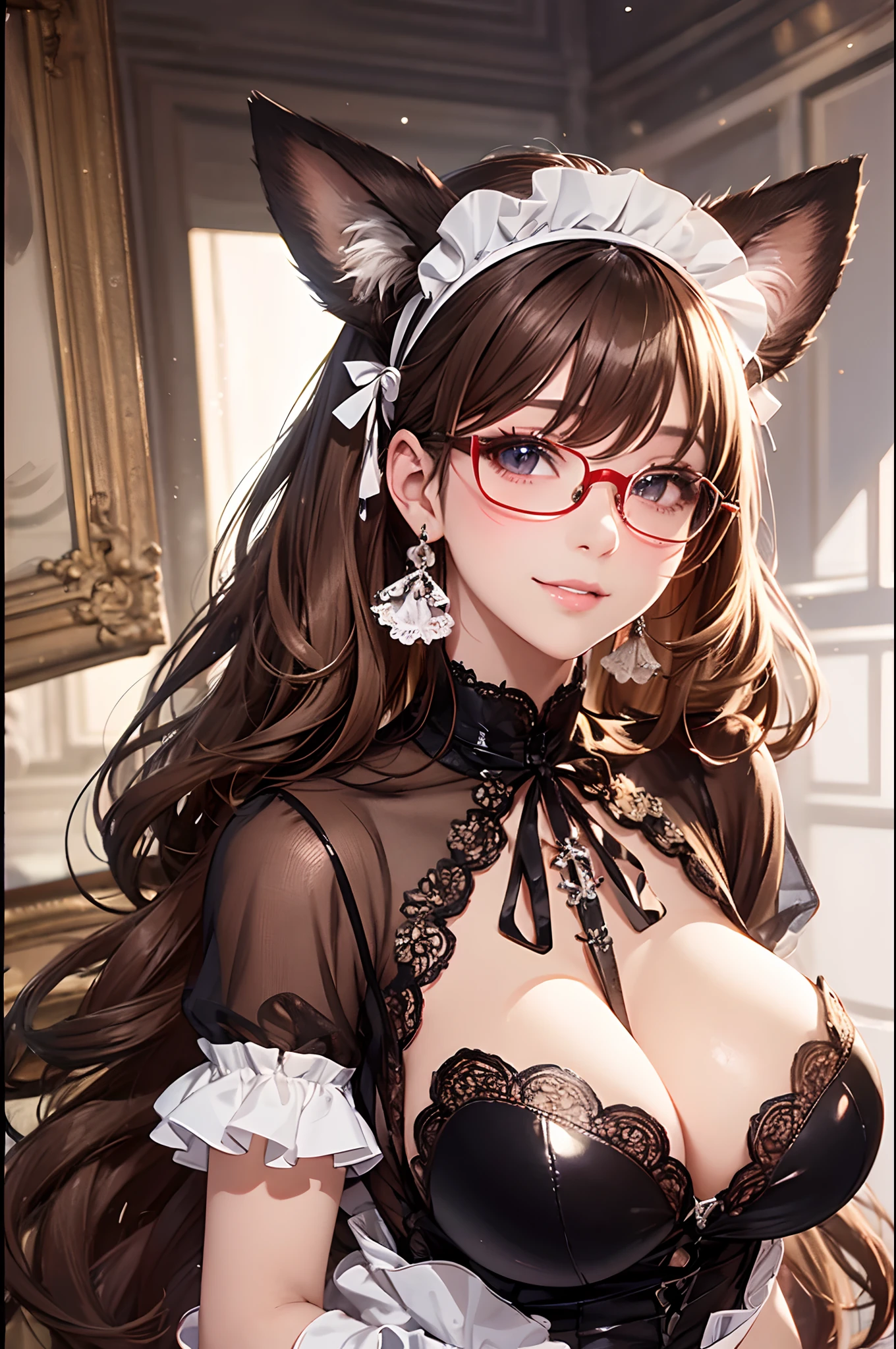 16K Ultra High Definition
Super Detailed
masterpiece
Glossy and detailed hair
Beautiful human woman with long brown hair、There are no human ears
Super big breasts、Amazing beautiful breasts、Maid Outfit
Dog Ears
Glossy skin
Red cheeks
Moist eyes and an embarrassed expression
Wearing glasses
Seduce with a bewitching smile
The background is the living room