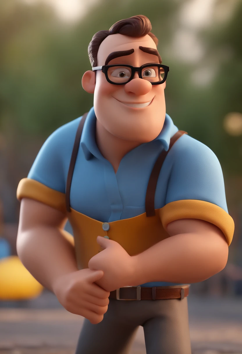 Cartoon character of a man with black glasses and a blue shirt, animation character, Caractere estilizado, animation style rendering, 3D estilizado, Arnold Maya render, 3 d render stylized, toon render keyshot, Personagem 3D, Personagem 3D, 3d rendering stylized, 3 d character render, personagem de desenho animado, Personagem de close up, Pose de personagem, (Estilo Pixar) (master part:1.2) (Bokeh) (best quality) (pele detalhada) (textura detalhada) (8k) (argila) (Cinematic lighting) (foco nítido
