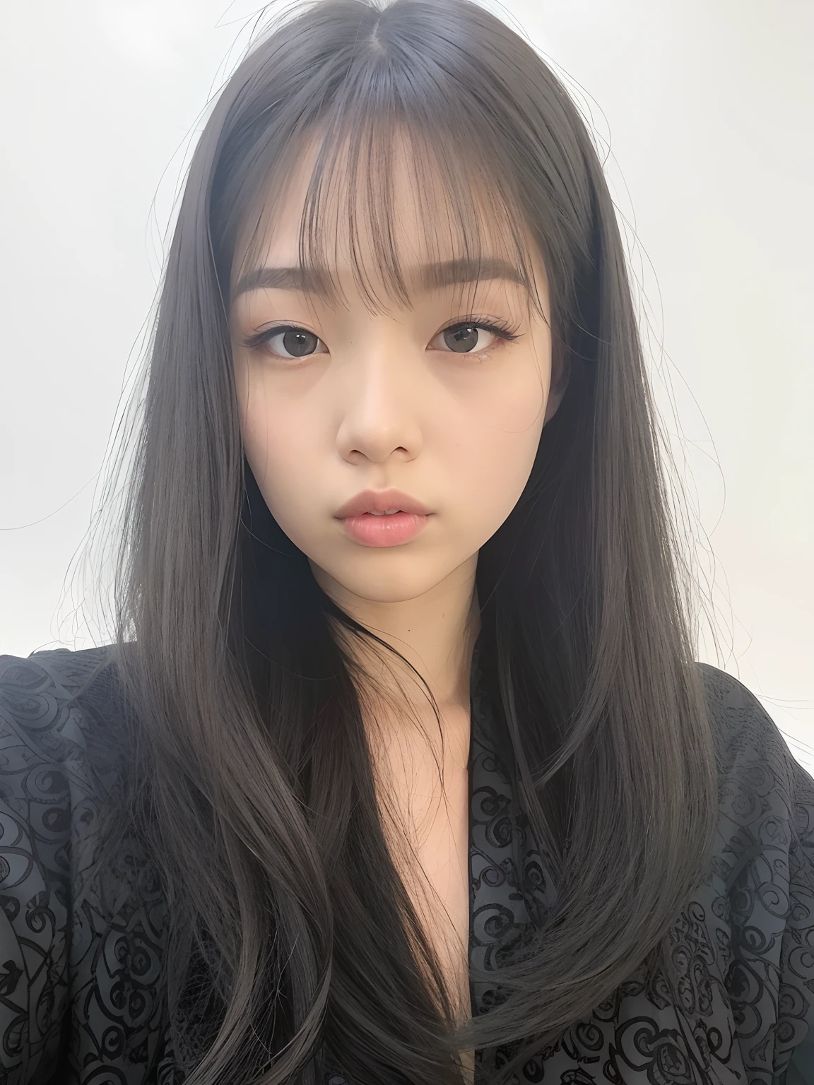 there is a woman with long hair and a black shirt, jennie blackpink, Heonhwa Choe, Jaeyeon Nam, Lee Ji-eun, Lee Ji - Eun, Parque Ji-min, O corte Hime, com franja, Dom Yunjoo, Lalisa Manobal, Ulzzang, Ela tem cabelo preto com franja, cabelo arrumado com franja