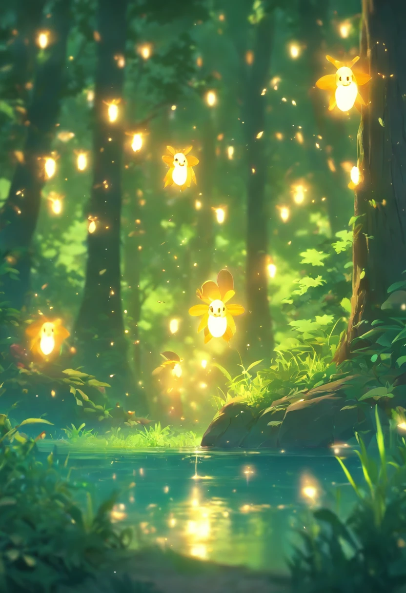 master part, best quality, (muito detalhado CG unidade 8k wallpapers), (best quality), (better illustrations), (Melhores Sombras), tema floresta com elementos naturais. Tall trees, quiet streams, cogumelos pequenos brilhantes, cercado por folhas e galhos delicados, with fireflies and glowing particle effects,, (elementos naturais), (tema selva), (Folhas), (Ramos), ( Pirilampos), Borboletas, (folhas delicadas), (brilhar), (particle effects). , 3d isometric, octane rendering, ray tracing, super detalhado