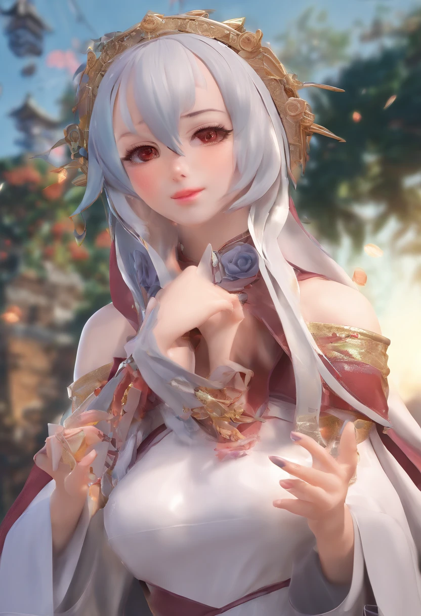 big breasts, ((((topless)))), nsfw, upper body, medium shot, detailed eyes, detailed face, busty, masterpiece, best quality, 1girl, ningguang (genshin impact) , long hair,white hair,hair stick,hair ornament,red eyes,jewelry, vision \(genshin impact\), chinese dress, gloves, claw ring,tassel,bare shoulders, fur collar, fur trim, detached sleeves, leg tattoo, tattoo, pelvic curtain,sidelocks, mountain background, forest, trees, grass,