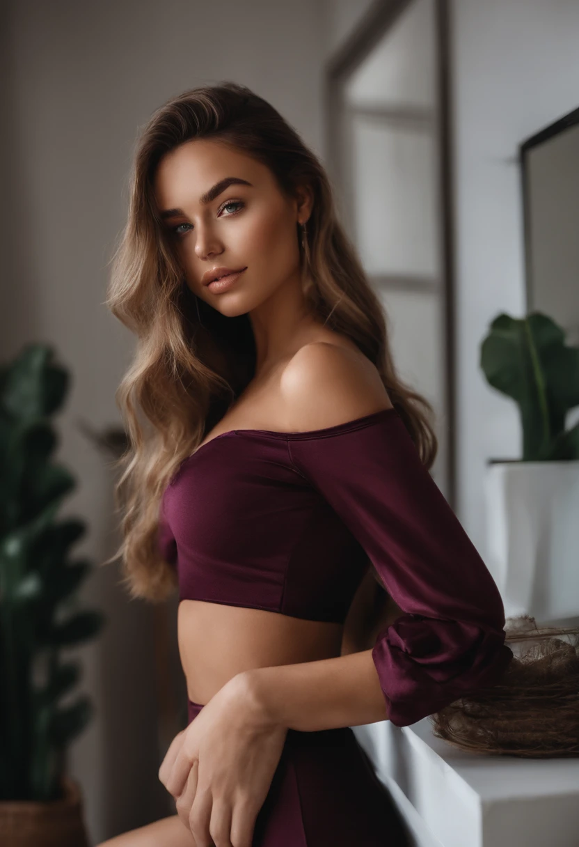 arafed woman fully , sexy girl with brown eyes, ultra realistic, meticulously detailed, portrait sophie mudd, brown hair and large eyes, selfie of a young woman, dubai eyes, violet myers, without makeup, natural makeup, looking directly at the camera, face with artgram, subtle makeup, stunning full body shot kneeling on the sand, in the beach, medium to large size bust