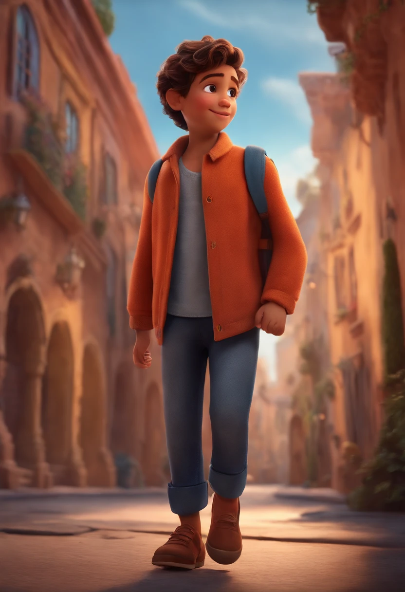 Image of a boy for a story in a YouTube video in Pixar format, He's the allabester, He's the class leader, He's outgoing, Playful and gets up for a lot of things, cabelo curto