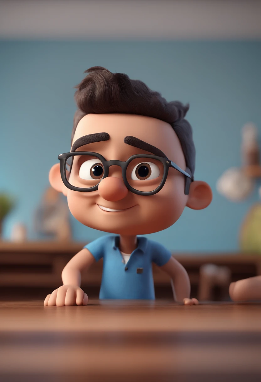 Cartoon character of a man with black glasses and a blue shirt, animation character, Caractere estilizado, animation style rendering, 3D estilizado, Arnold Maya render, 3 d render stylized, toon render keyshot, Personagem 3D, Personagem 3D, 3d rendering stylized, 3 d character render, personagem de desenho animado, Personagem de close up, Pose de personagem,  (Estilo Pixar) (master part:1.2) (Bokeh) (best quality) (pele detalhada) (textura detalhada) (8k) (argila) (Cinematic lighting) (foco nítido