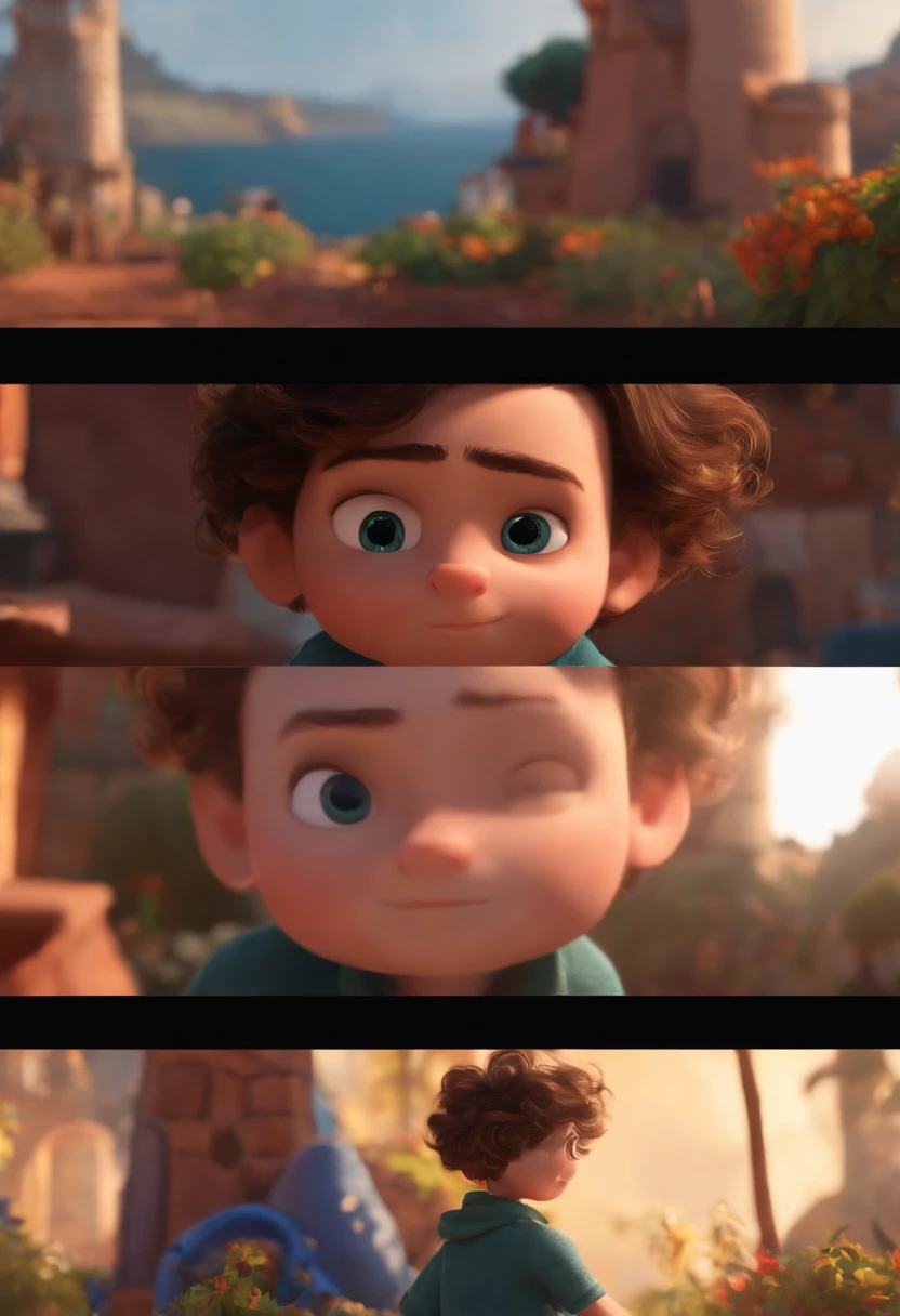 Image of a boy for a story in a YouTube video in Pixar format, He's the allabester, He's the class leader, He's outgoing, Playful and gets up for a lot of things, cabelo curto