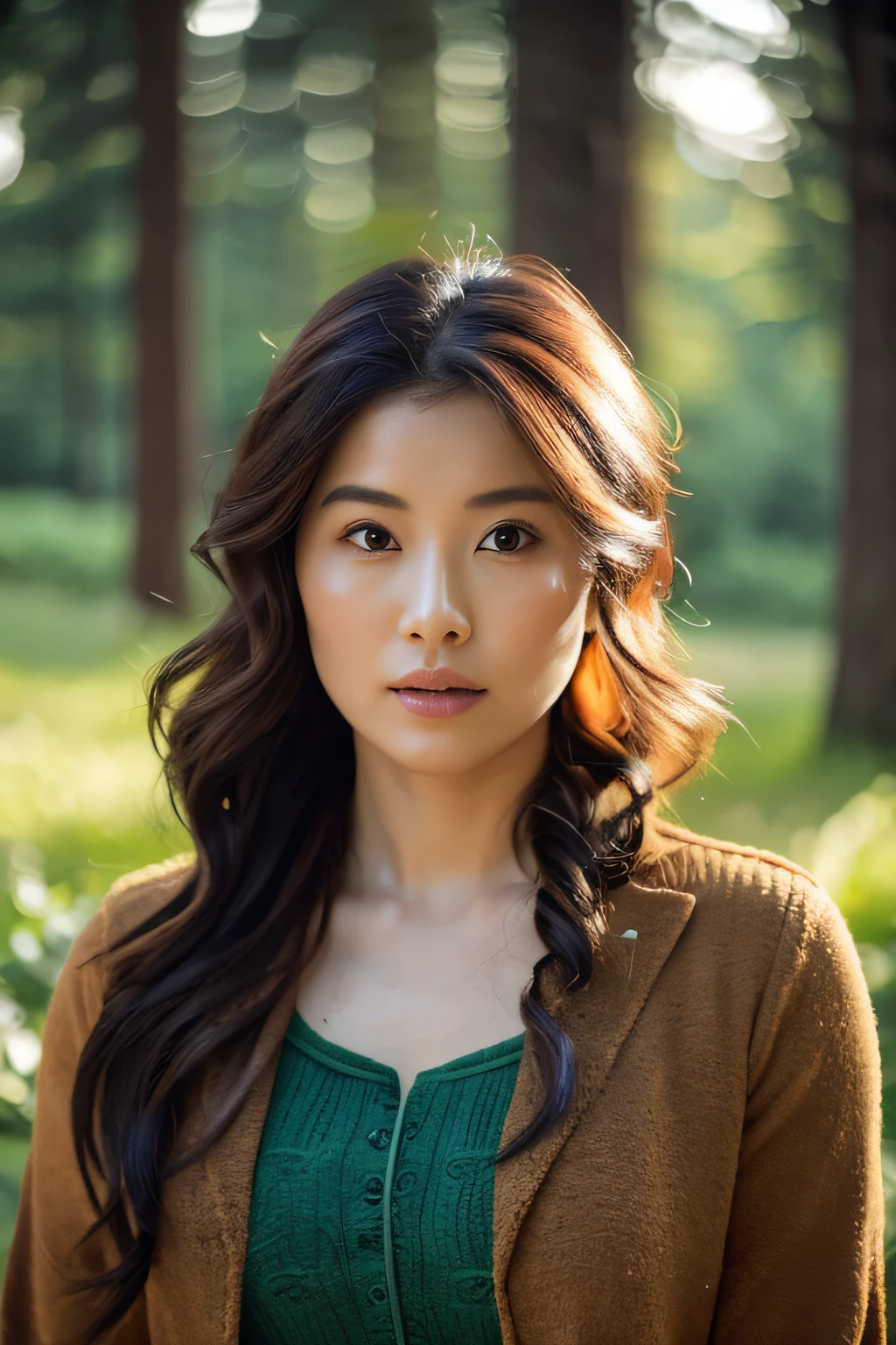 in woods、forest fae、masterpiece、top-quality、独奏、(paler:1.04)、(Curta:1.15)And(Curvaceous)femele(flawless skin:1.11)And(teats:1.1)、full body Esbian、Beautiful standing figure、((Near and far law:0.6))、(face perfect:1.1)with an intricate(high detal:1.1)Body、covers、eyes up、s lips、Gorgeous brown long wavy hair、photographed by lee jeffries nikon d850 film stock photograph 4 kodak portra 400 camera f1.6 lenses Rich colors Ultra-realistic textures Dramatic lighting Art Station Cinestar 800 Unreal Engine Trends